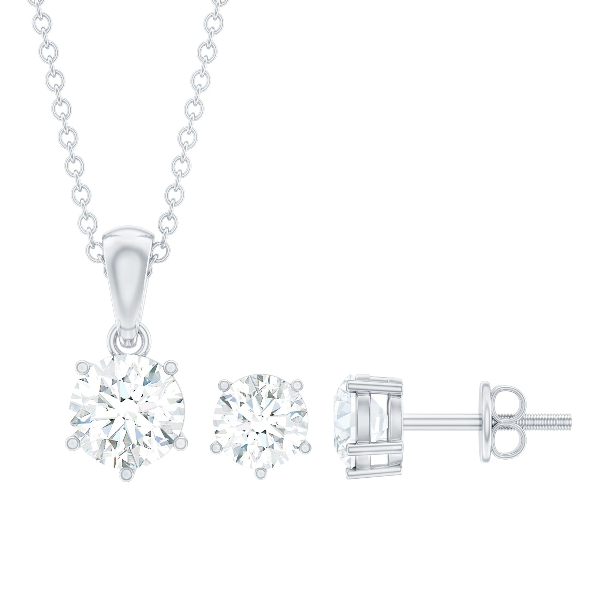 2 CT Zircon Solitaire Pendant and Earrings Set