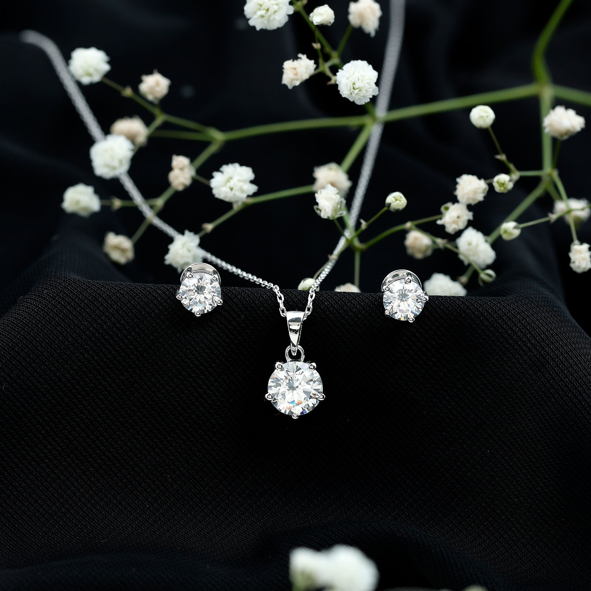 Certified 3.9 Carat Round Cubic Zirconia Solitaire Necklace and Earrings Set AAAAA 92.5 Sterling Silver - Rosec Jewels