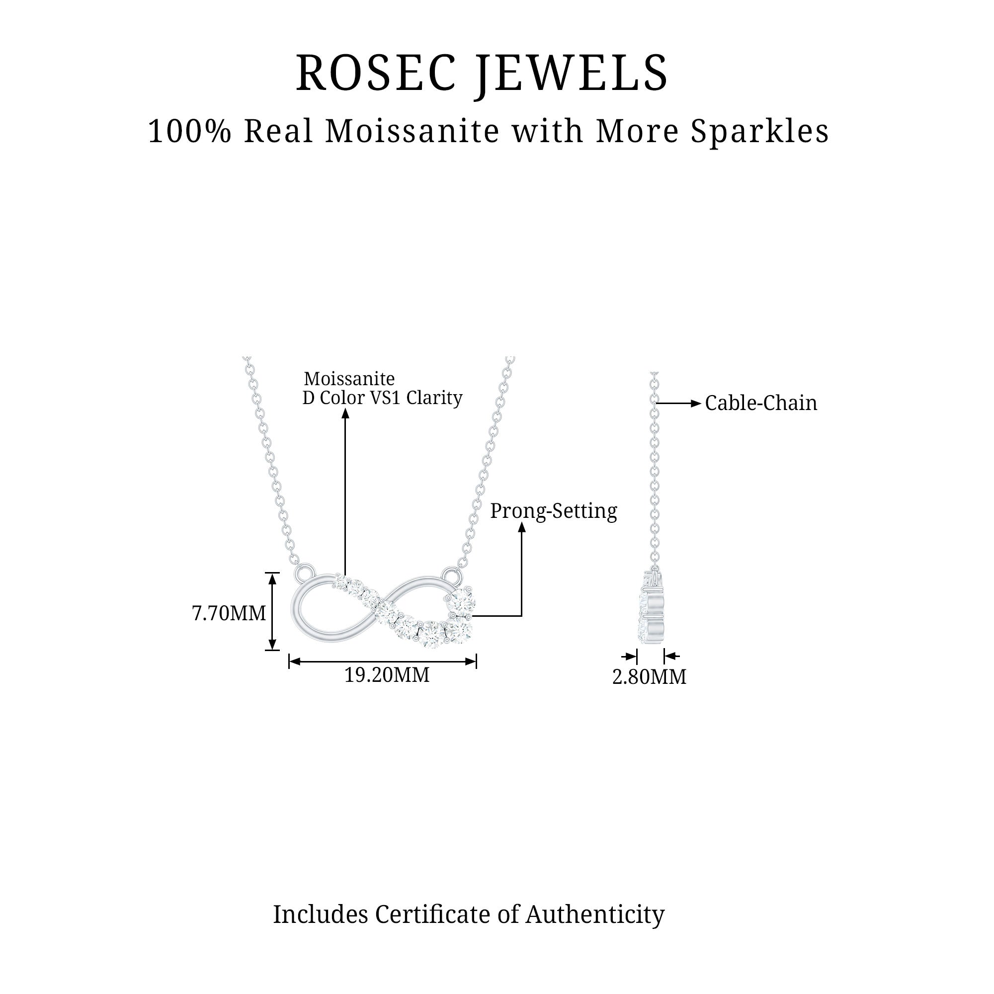 Certified Moissanite Infinity Necklace D-VS1 - Rosec Jewels