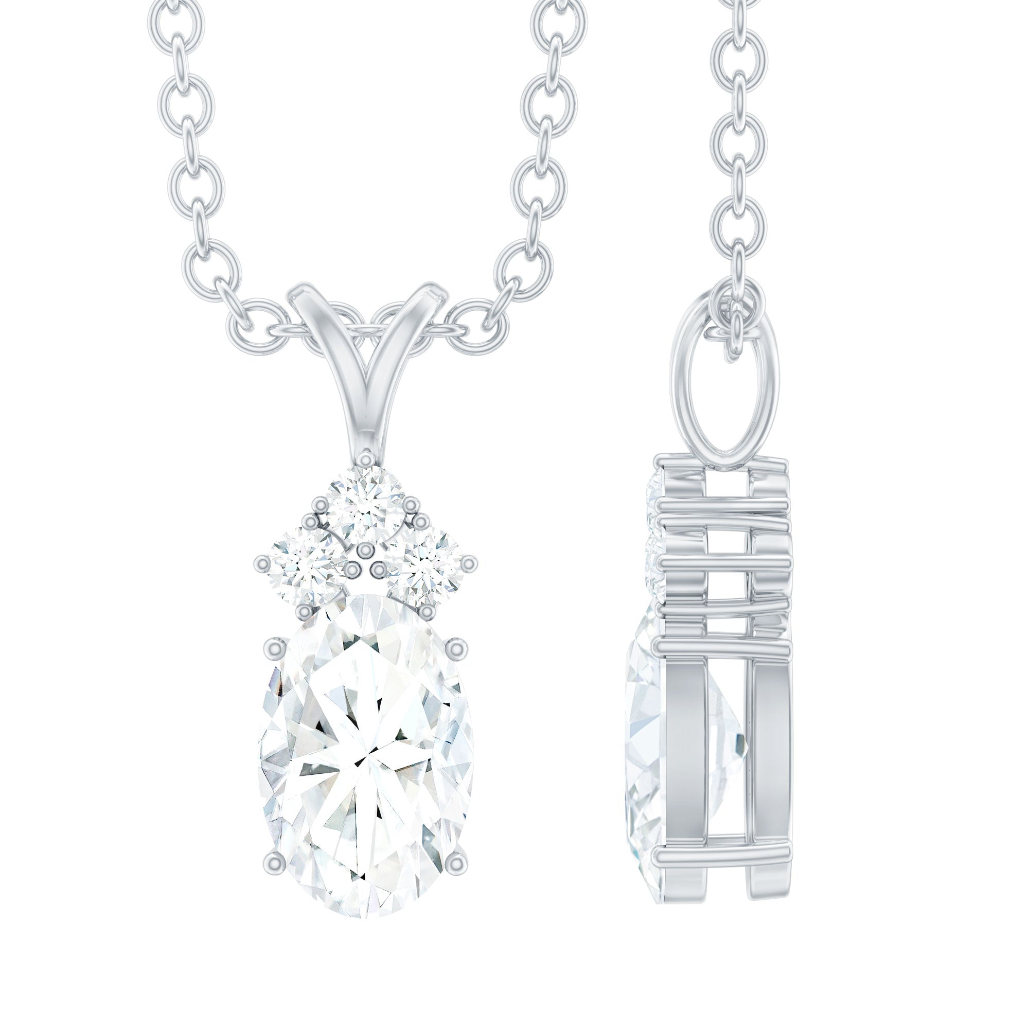 Oval and Round Cut Moissanite Pendant Necklace for Women D-VS1 - Rosec Jewels