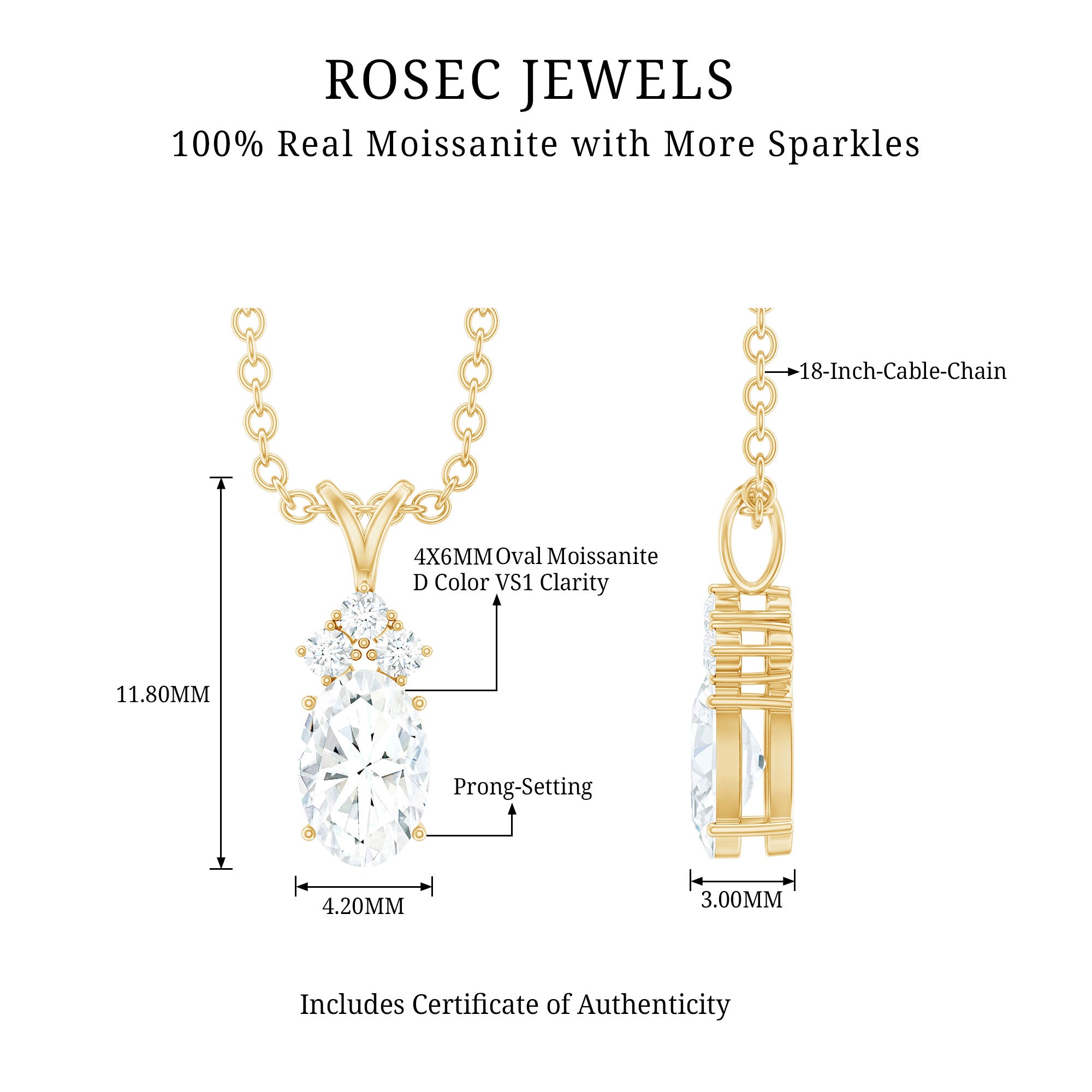 Oval and Round Cut Moissanite Pendant Necklace for Women D-VS1 - Rosec Jewels