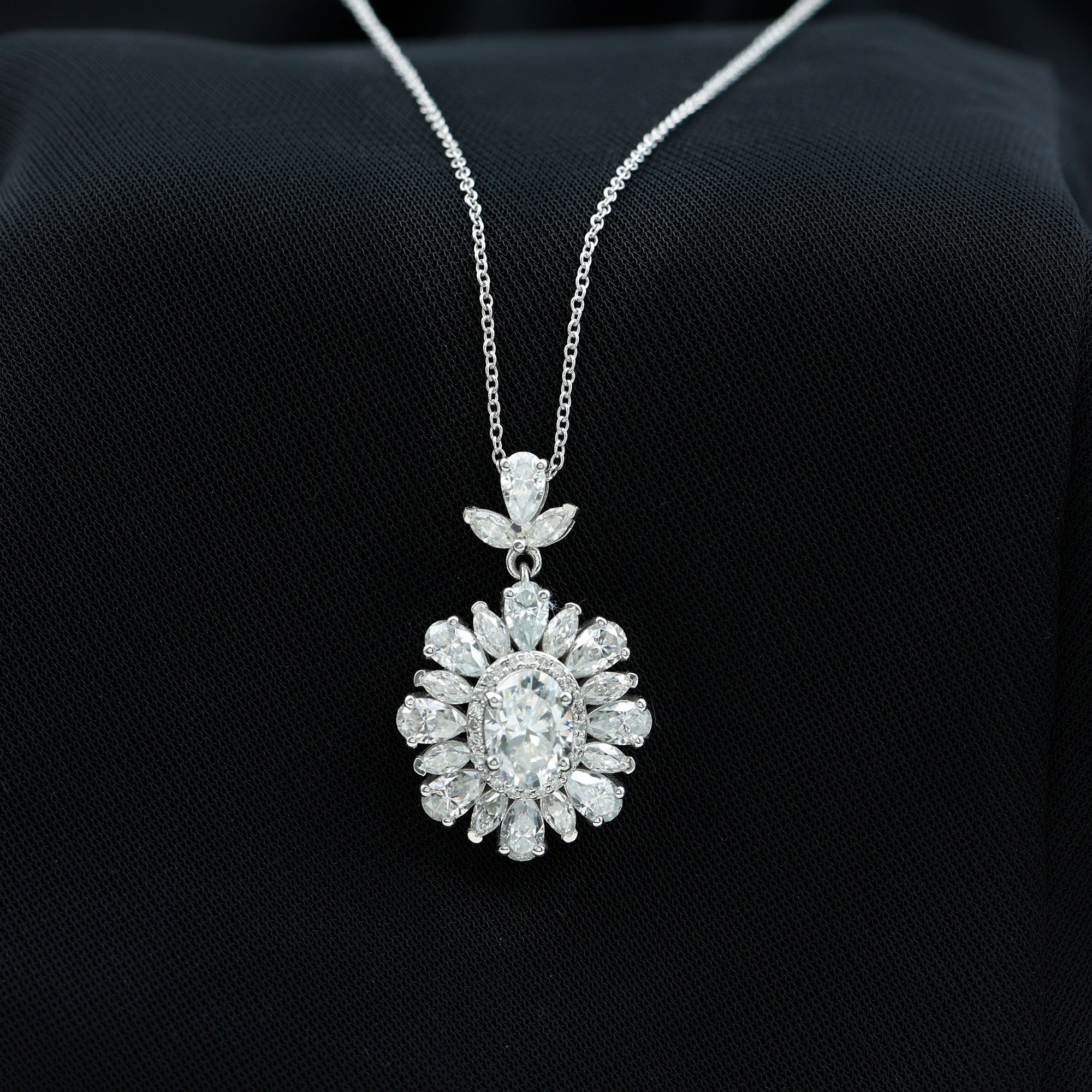 Certified Oval Moissanite Bridal Pendant Necklace D-VS1 - Rosec Jewels