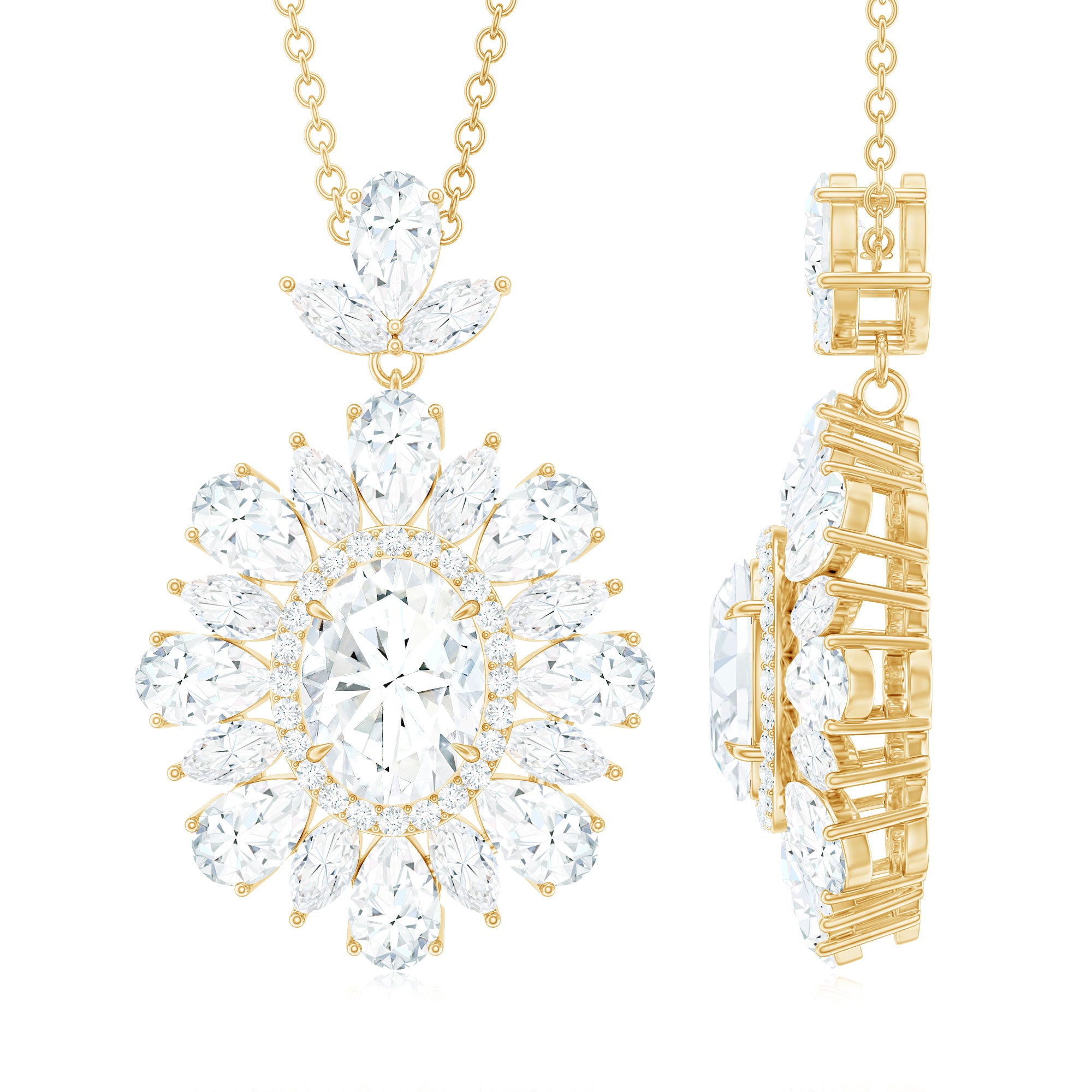 Certified Oval Moissanite Bridal Pendant Necklace D-VS1 - Rosec Jewels
