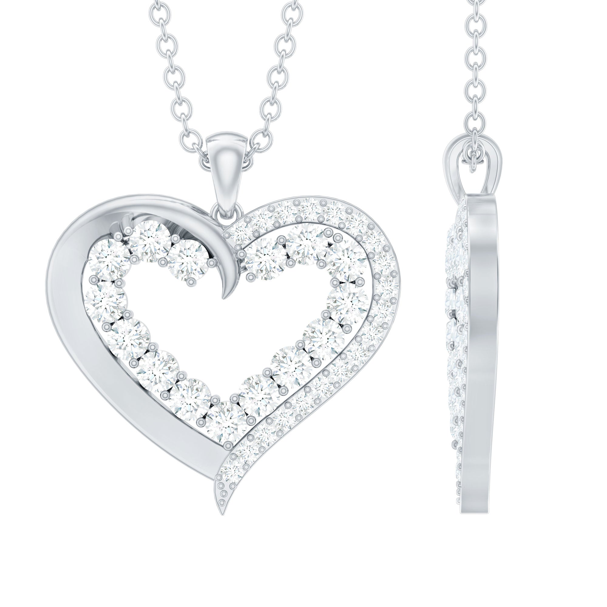 1 Carat Certified Moissanite Open Heart Pendant D-VS1 - Rosec Jewels