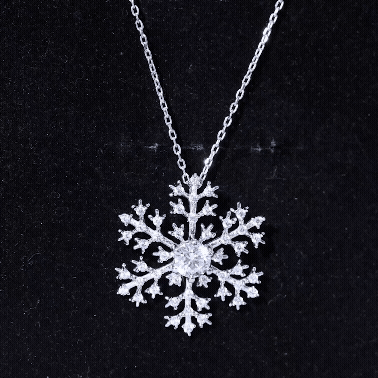Cubic Zirconia Snowflake Necklace with Silver Chain AAAAA 92.5 Sterling Silver - Rosec Jewels