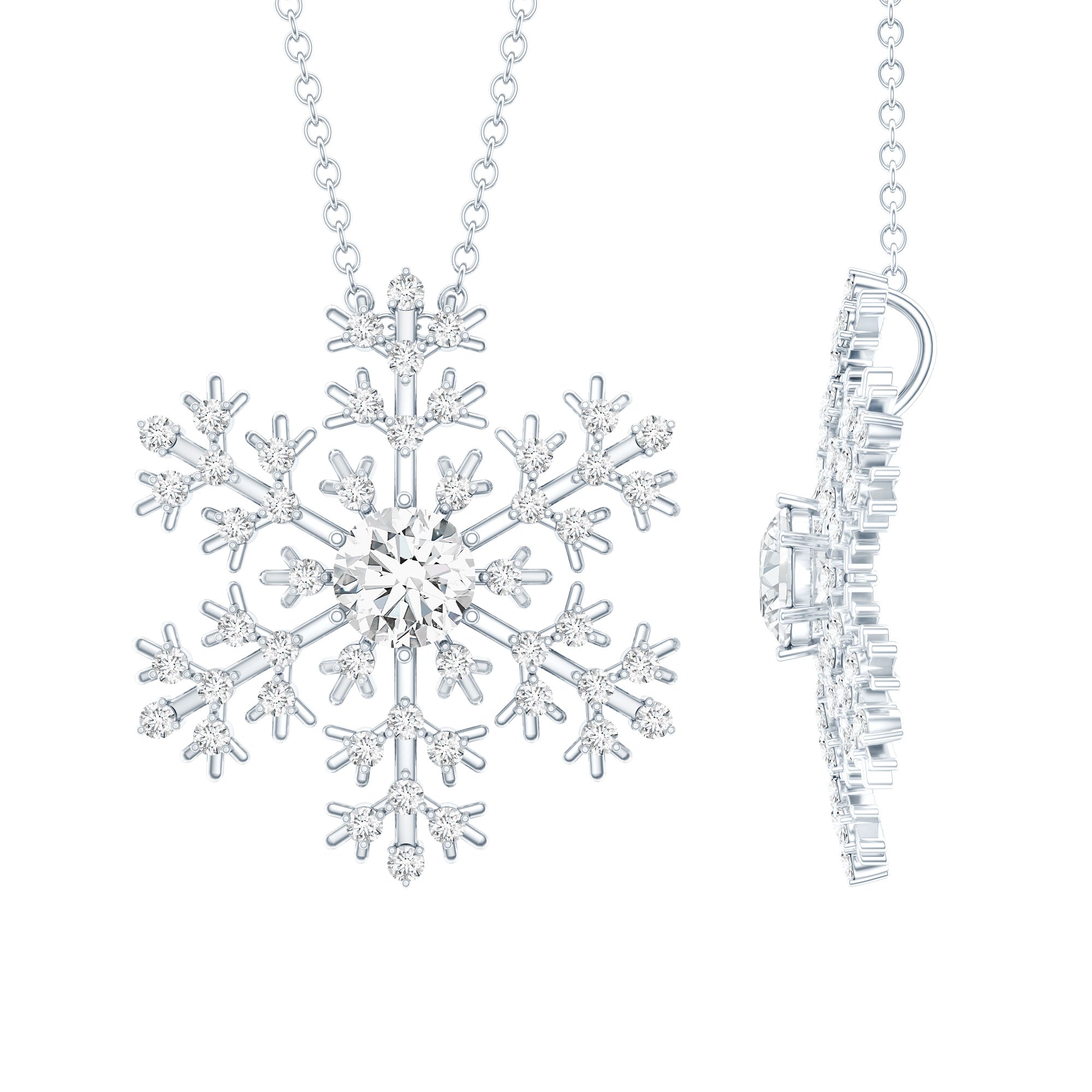 Cubic Zirconia Snowflake Necklace with Silver Chain AAAAA 92.5 Sterling Silver - Rosec Jewels