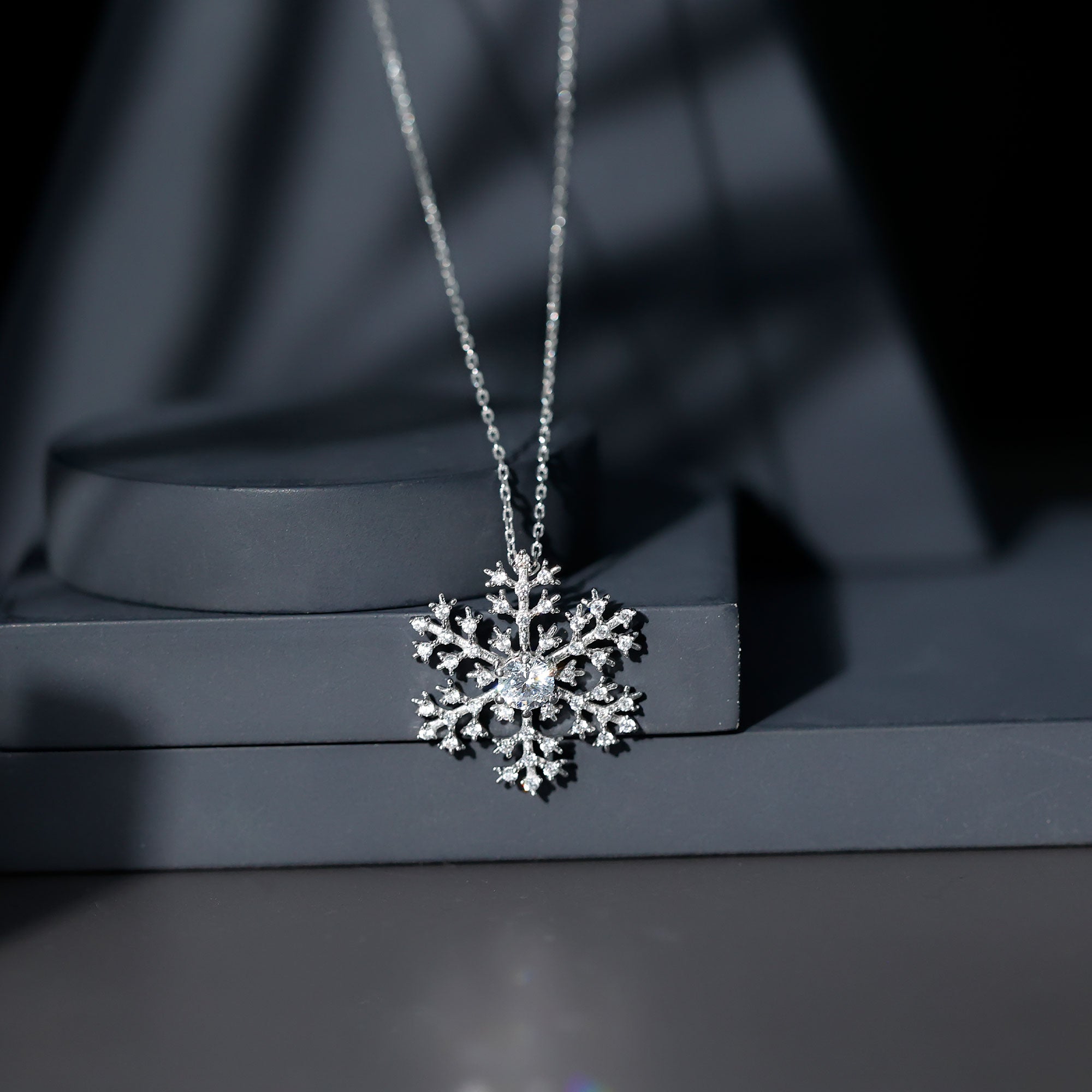 Cubic Zirconia Snowflake Necklace with Silver Chain AAAAA 92.5 Sterling Silver - Rosec Jewels