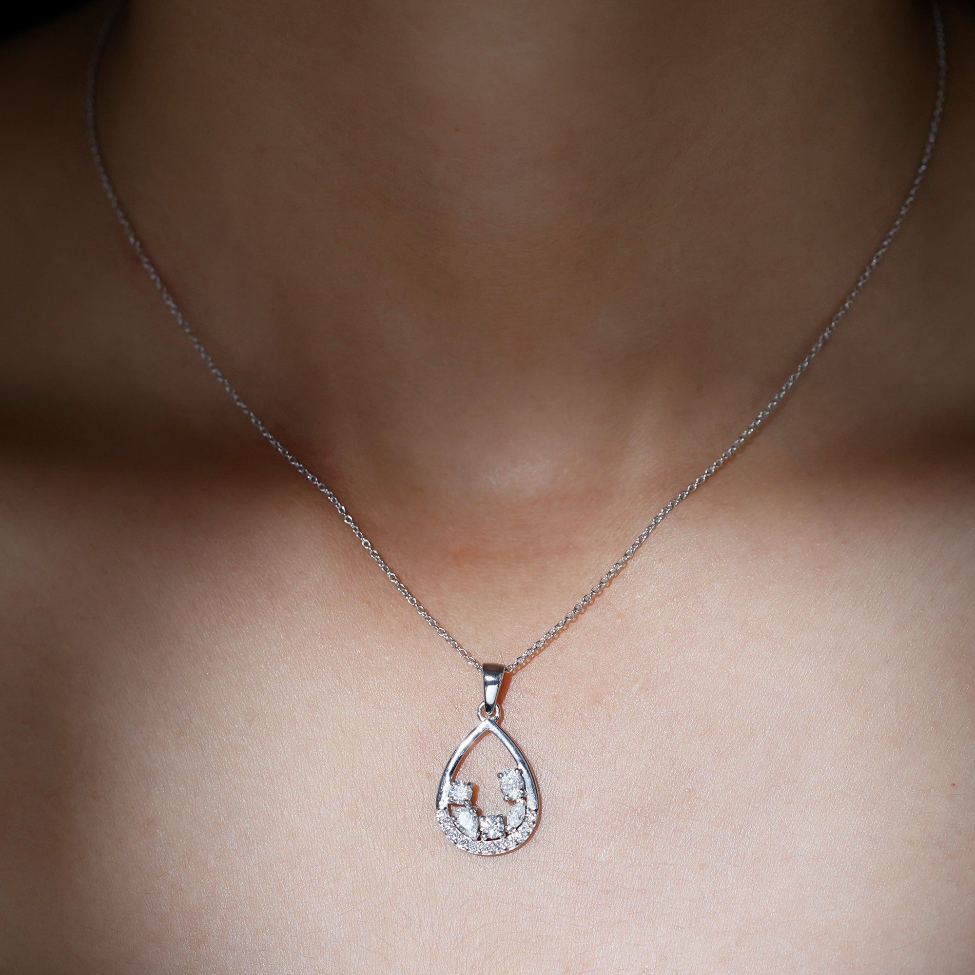 Designer Moissanite Teardrop Pendant Necklace D-VS1 - Rosec Jewels