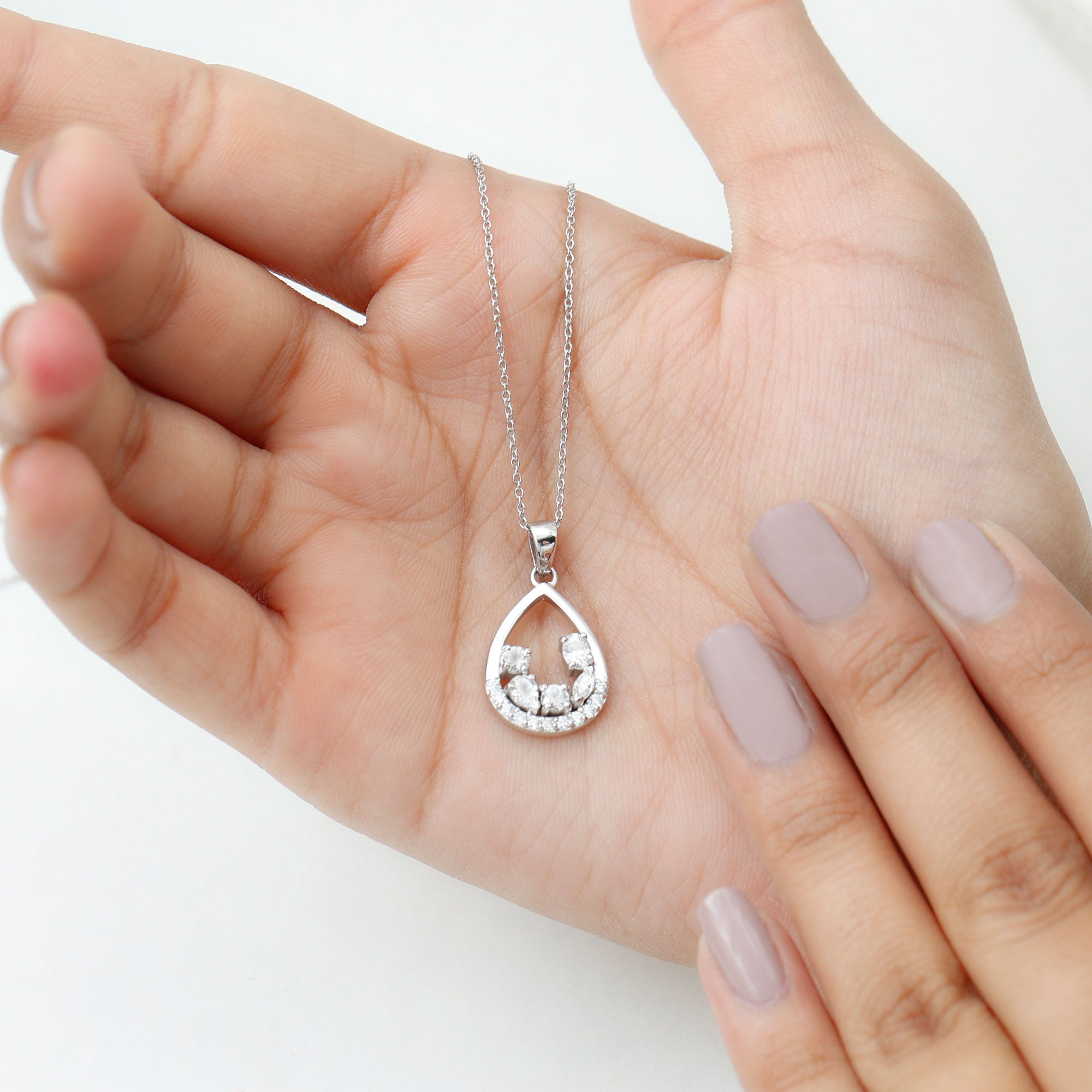 Designer Moissanite Teardrop Pendant Necklace D-VS1 - Rosec Jewels