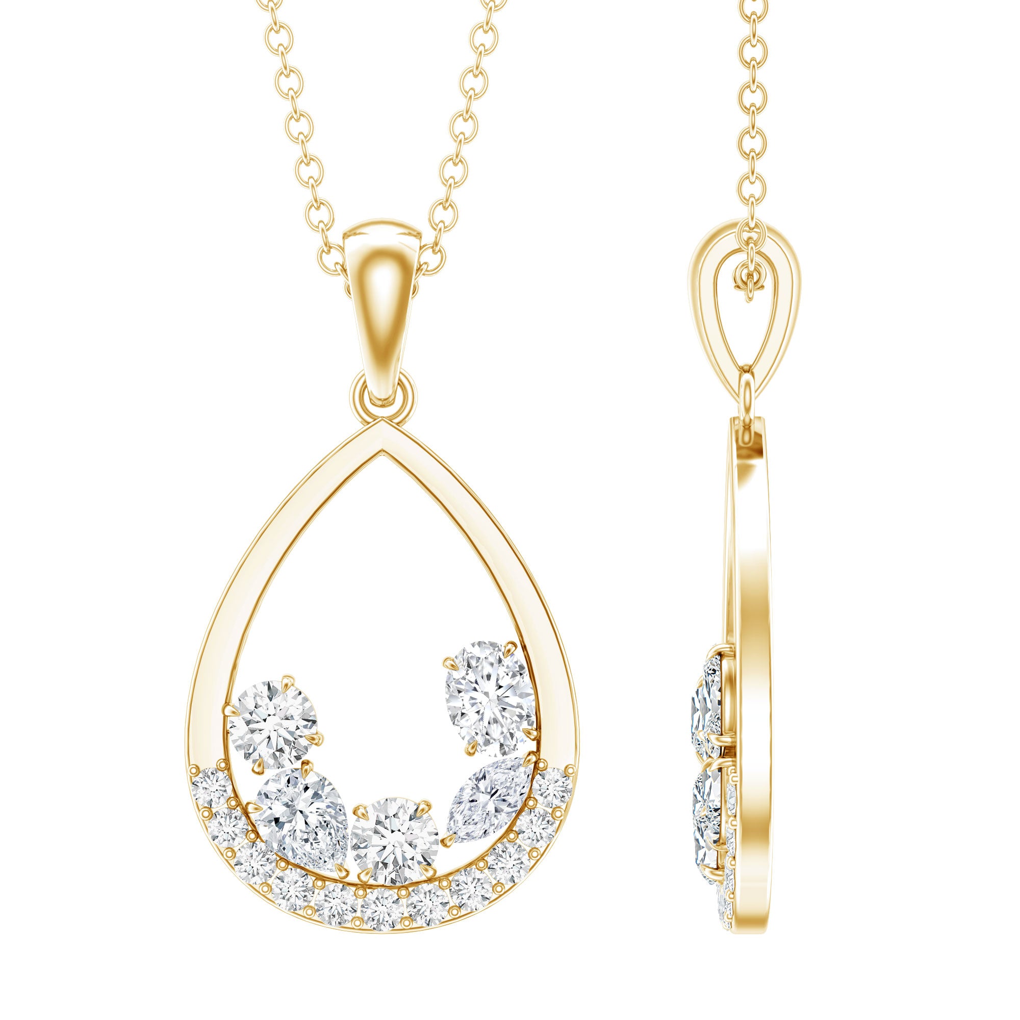 Designer Moissanite Teardrop Pendant Necklace D-VS1 - Rosec Jewels