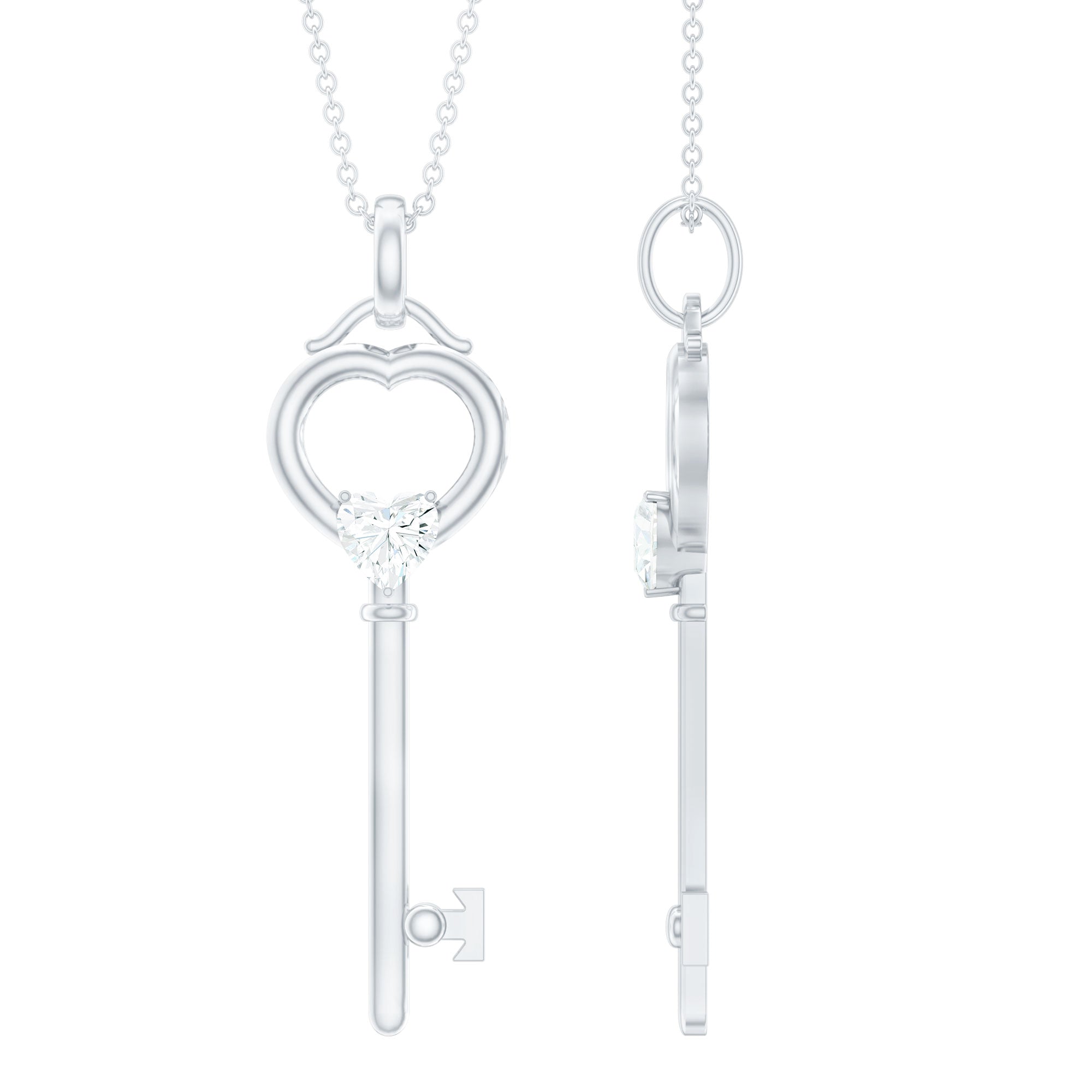 Moissanite Solitaire Heart Key Pendant Necklace