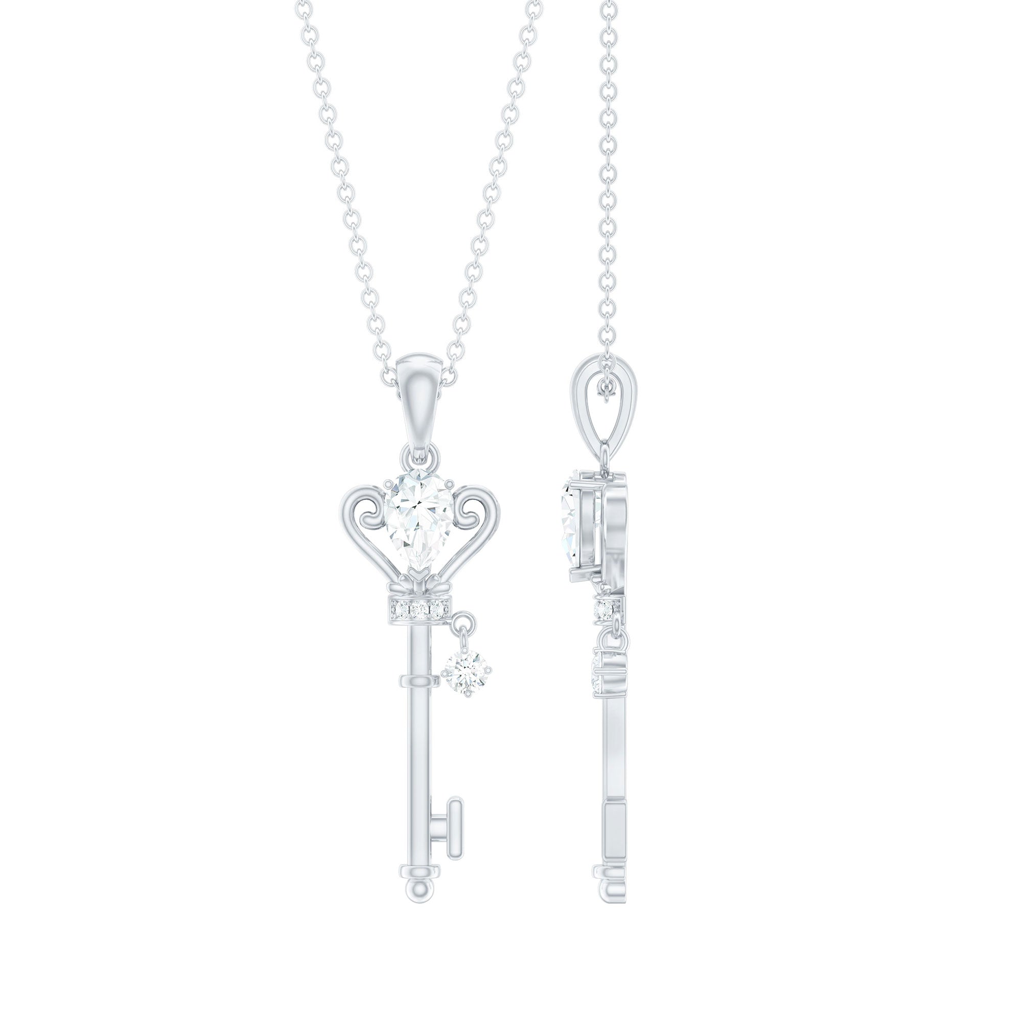 Vintage Moissanite Key Pendant for Women D-VS1 - Rosec Jewels