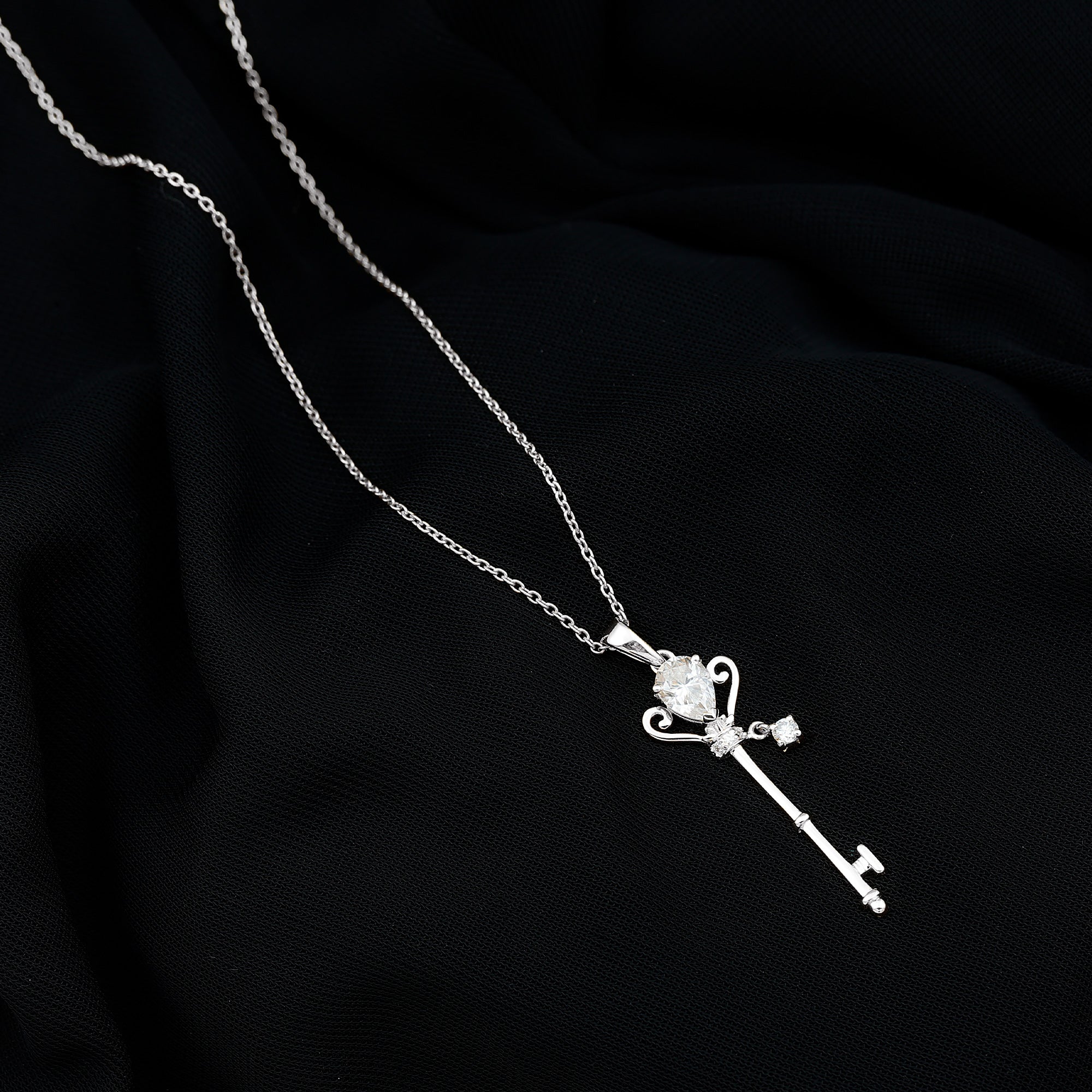 Vintage Moissanite Key Pendant for Women D-VS1 - Rosec Jewels