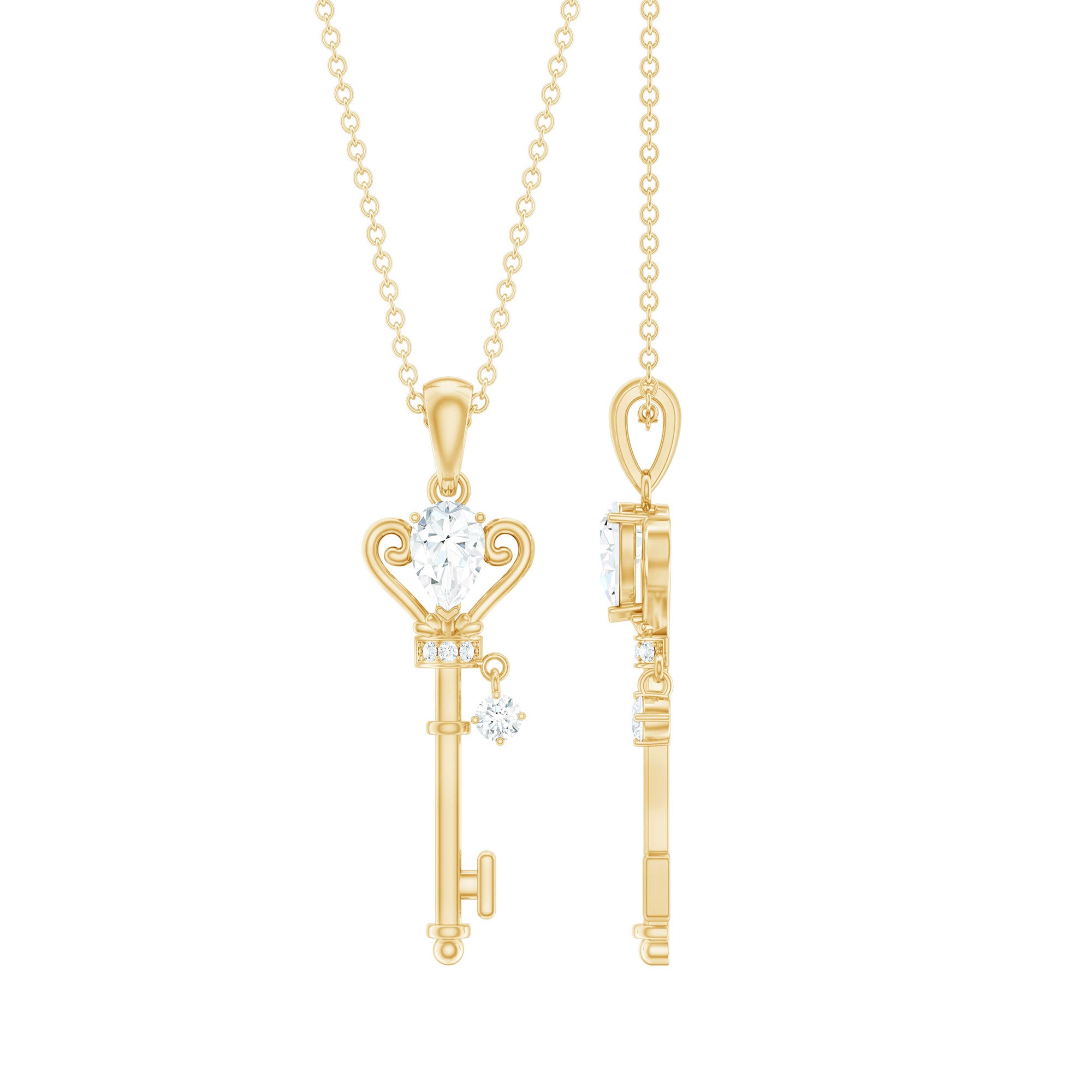 Vintage Moissanite Key Pendant for Women D-VS1 - Rosec Jewels