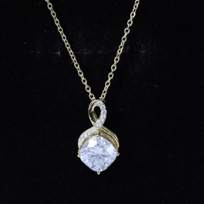 Yellow Gold Plated Silver 3.15 Carat Cushion Cut Moissanite Infinity Necklace D-VS1 14K Yellow Gold Plated Silver - Rosec Jewels