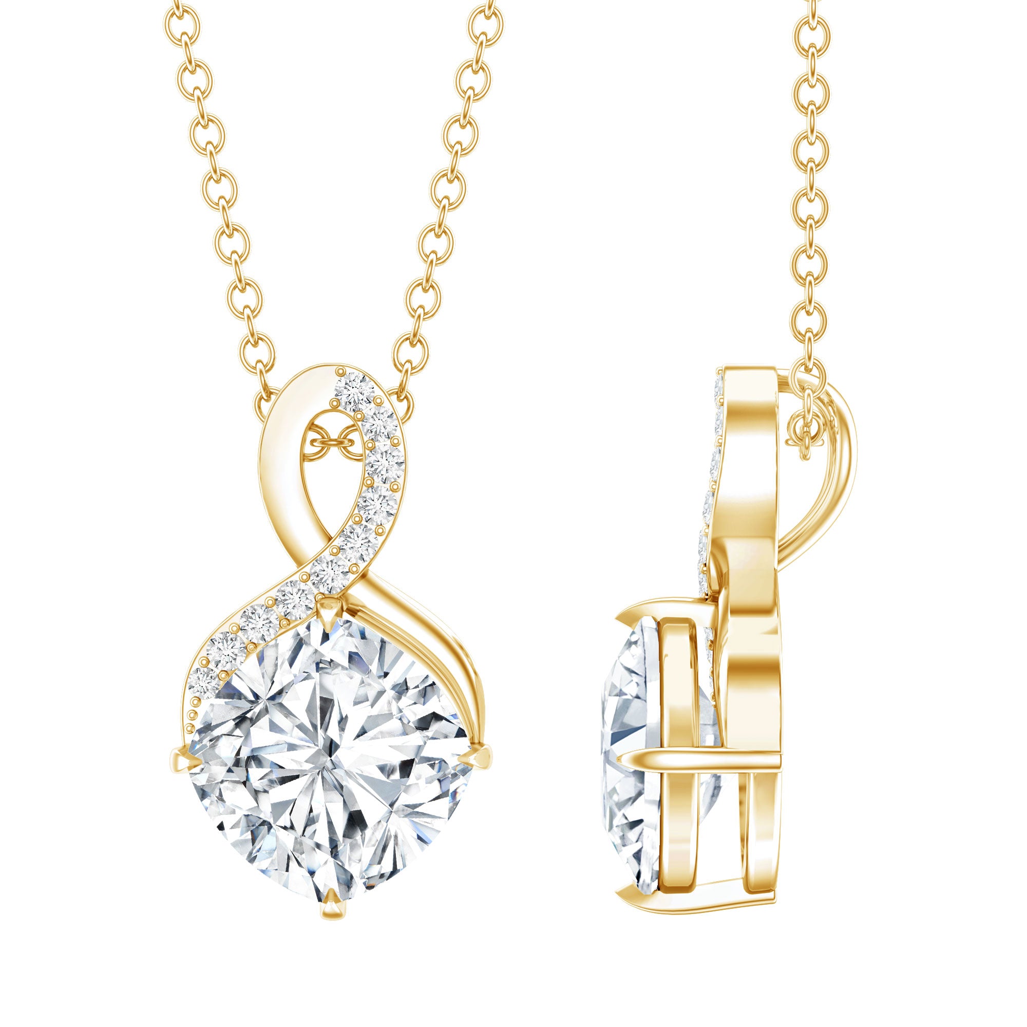 Yellow Gold Plated Silver 3.15 Carat Cushion Cut Moissanite Infinity Necklace D-VS1 14K Yellow Gold Plated Silver - Rosec Jewels