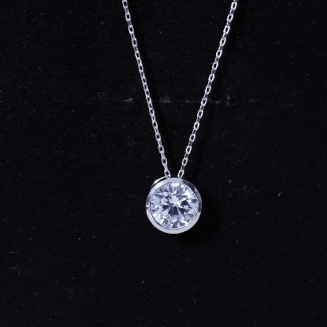 Bezel Set Cubic Zirconia Solitaire Necklace with Silver Chain AAAAA 92.5 Sterling Silver - Rosec Jewels