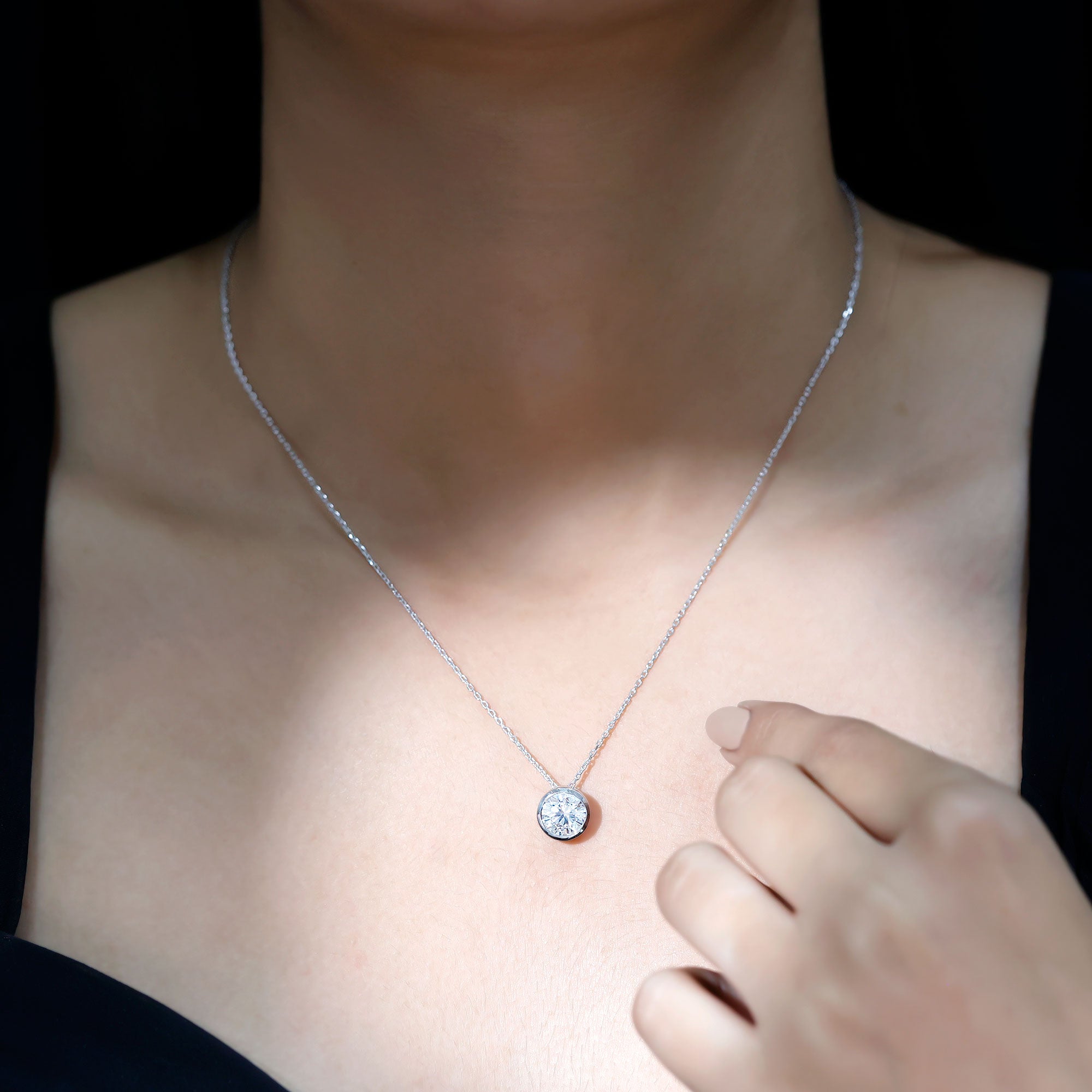 Bezel Set Cubic Zirconia Solitaire Necklace with Silver Chain AAAAA 92.5 Sterling Silver - Rosec Jewels