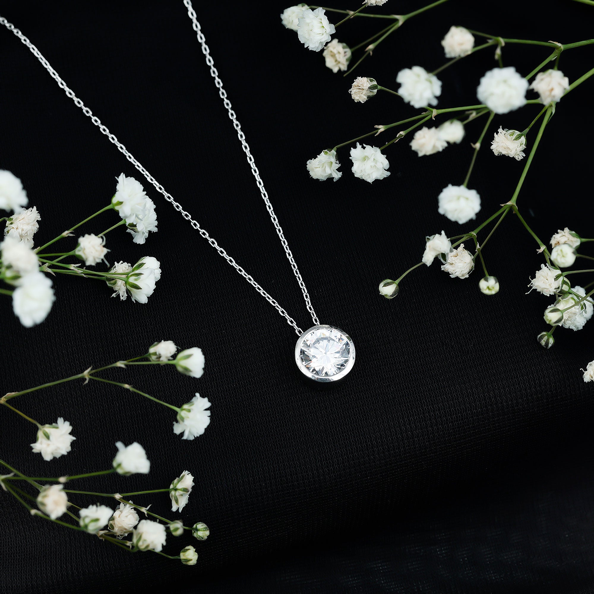 Bezel Set Cubic Zirconia Solitaire Necklace with Silver Chain AAAAA 92.5 Sterling Silver - Rosec Jewels