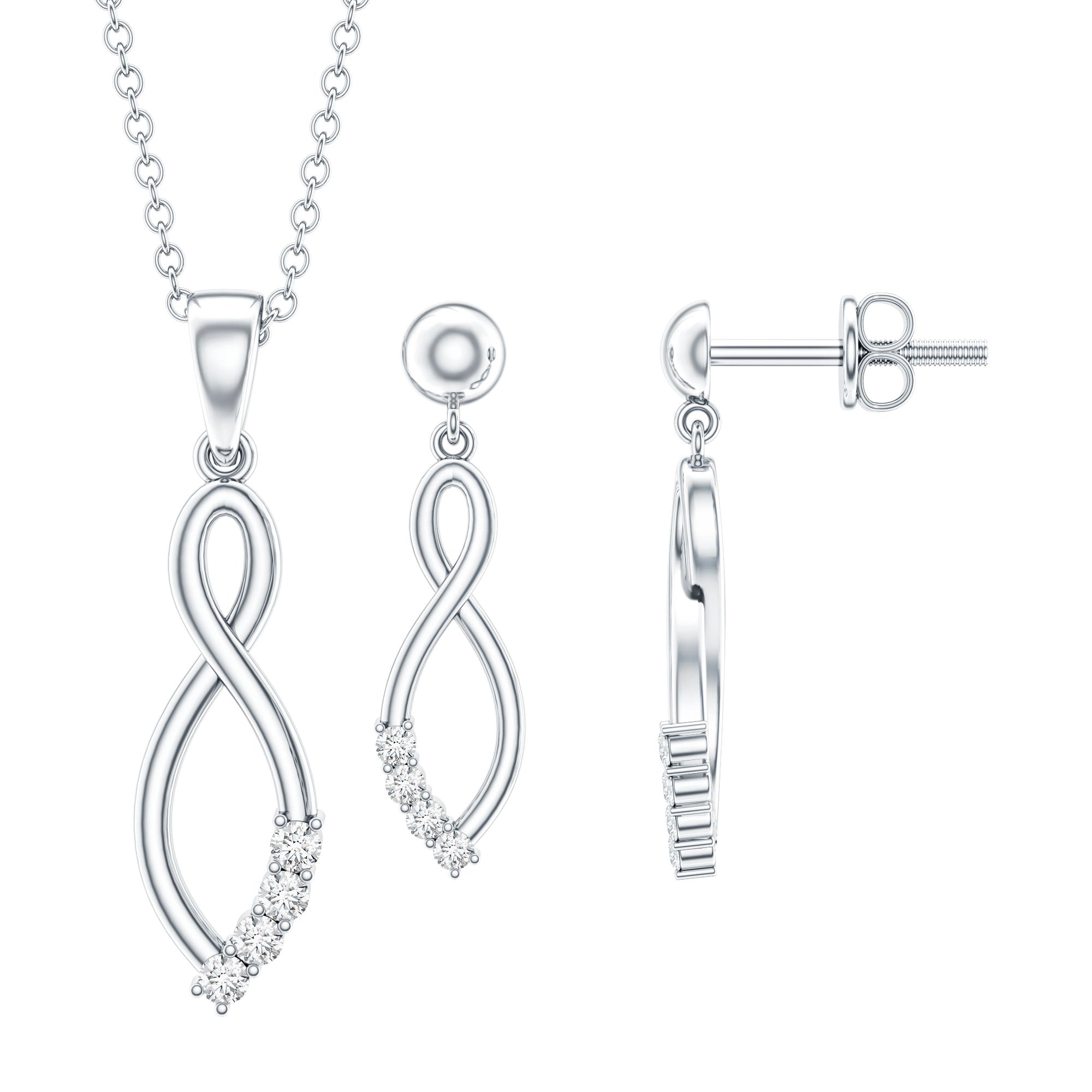 Certified Moissanite Infinity Necklace and Earrings Set D-VS1 - Rosec Jewels