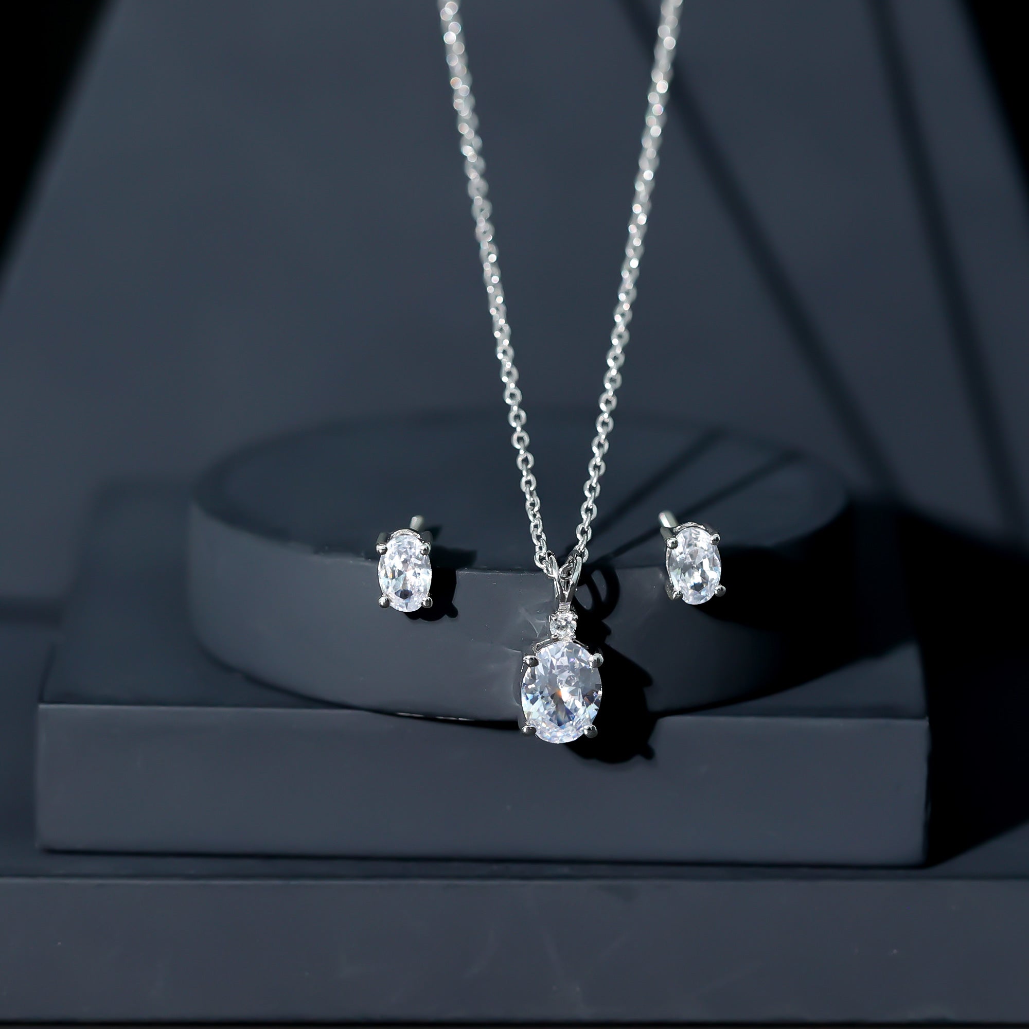 Certified 3 Carat Cubic Zirconia Drop Necklace and Earrings Set AAAAA 92.5 Sterling Silver - Rosec Jewels
