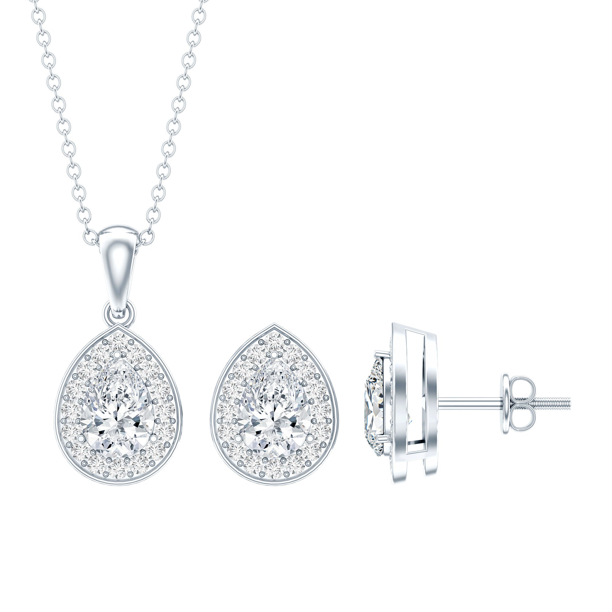 Certified CZ Diamond Teardrop Necklace and Earrings Set for Women AAAAA 92.5 Sterling Silver - Rosec Jewels