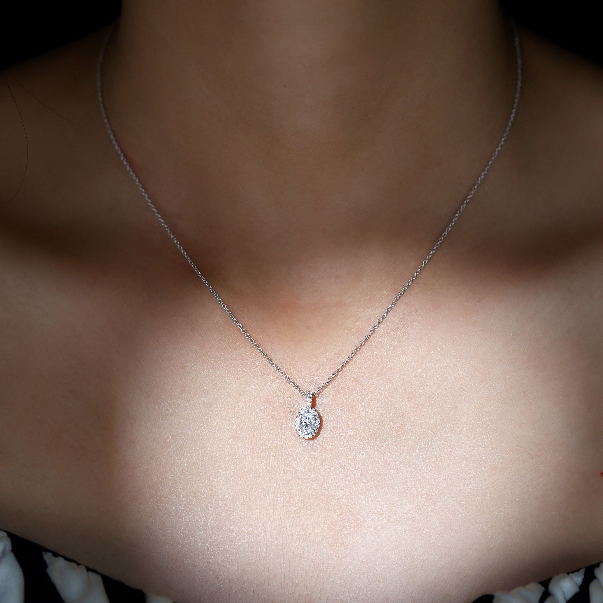 4X6 MM Oval Moissanite Bridal Pendant Necklace D-VS1 - Rosec Jewels