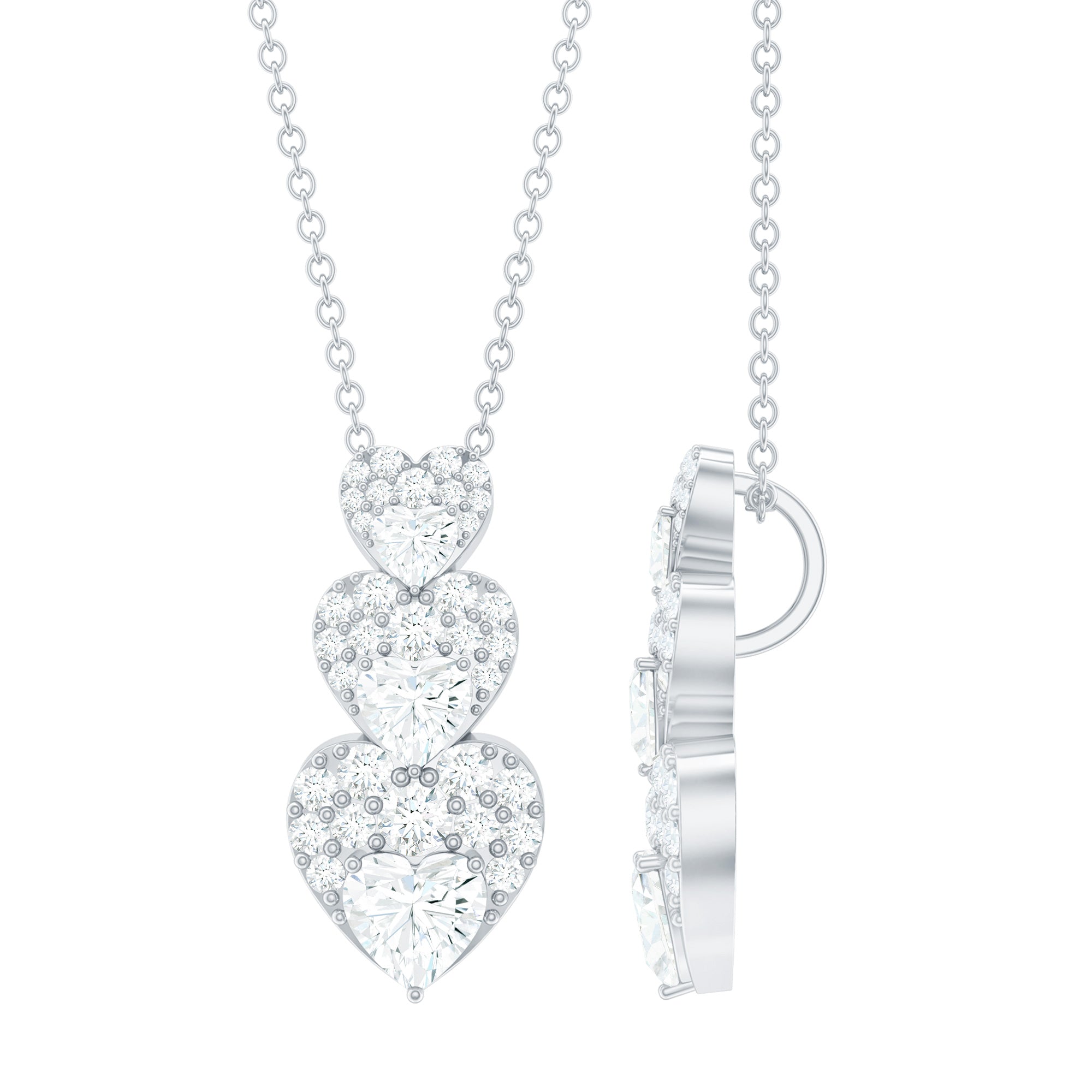 Certified Moissanite Dangle Heart Pendant Necklace D-VS1 - Rosec Jewels