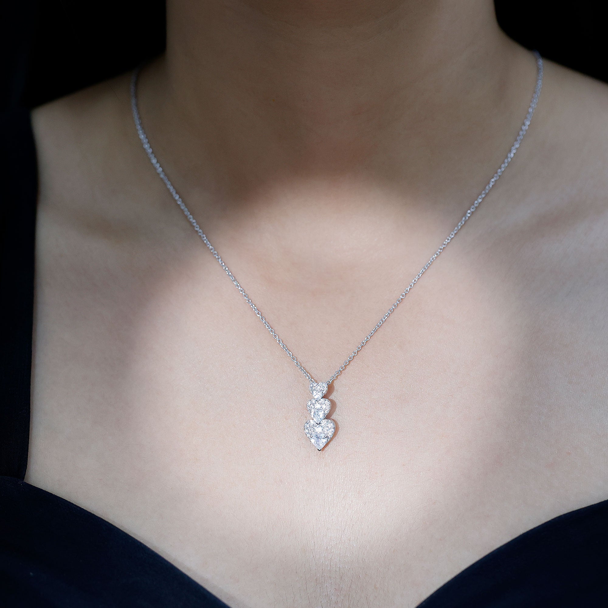 Certified Moissanite Dangle Heart Pendant Necklace D-VS1 - Rosec Jewels