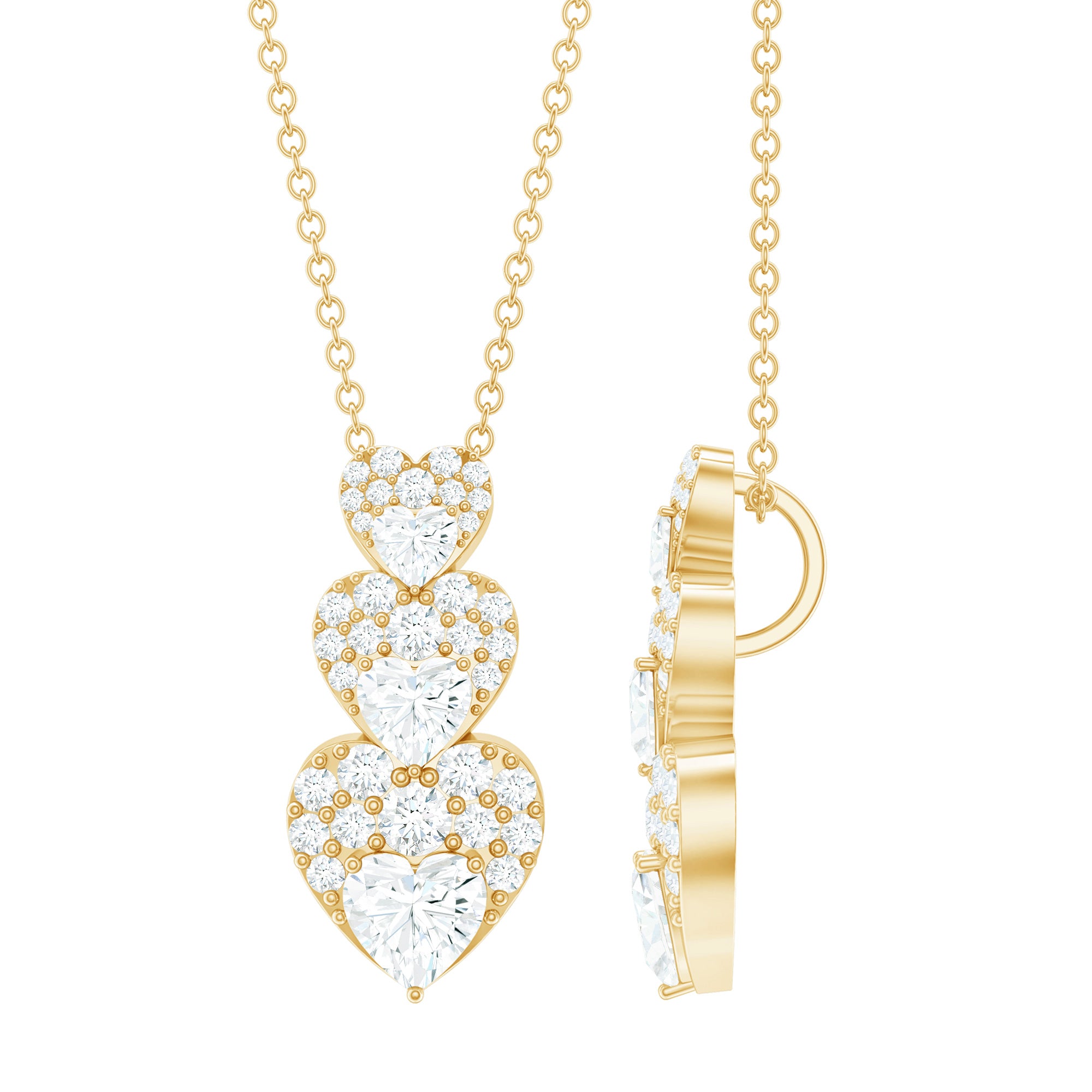 Certified Moissanite Dangle Heart Pendant Necklace D-VS1 - Rosec Jewels