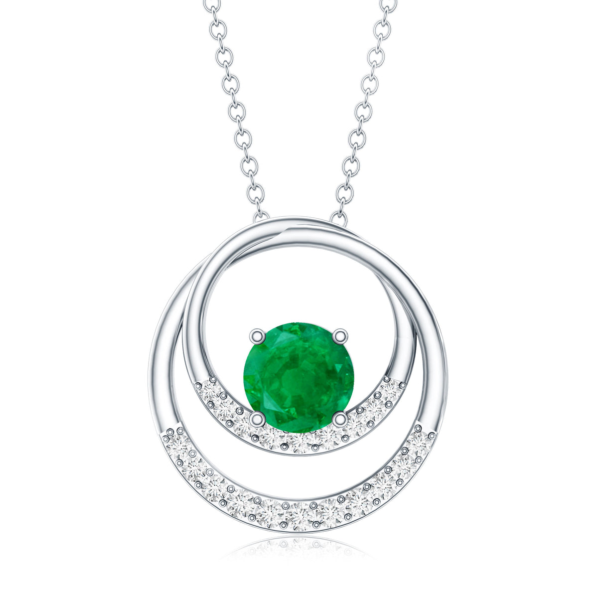 Natural Half Carat Emerald Double Circle Necklace with Diamond AAA - Rosec Jewels
