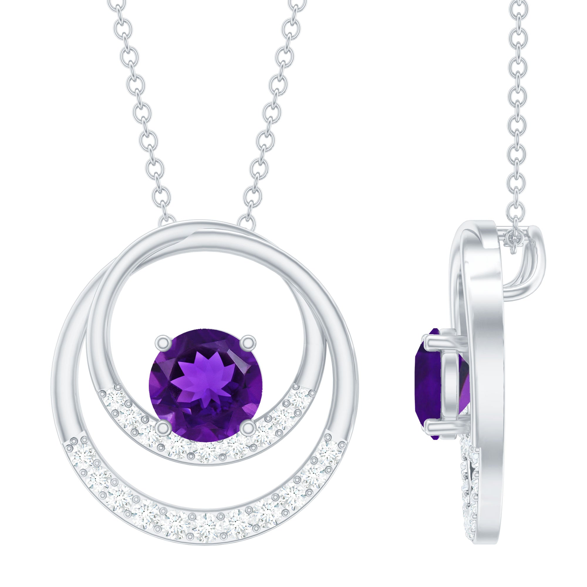 Amethyst Double Circle Necklace With Diamond