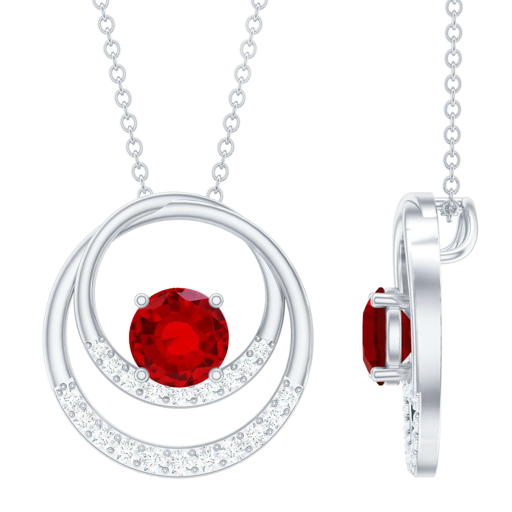 Classic Created Ruby and Diamond Open Circle Pendant