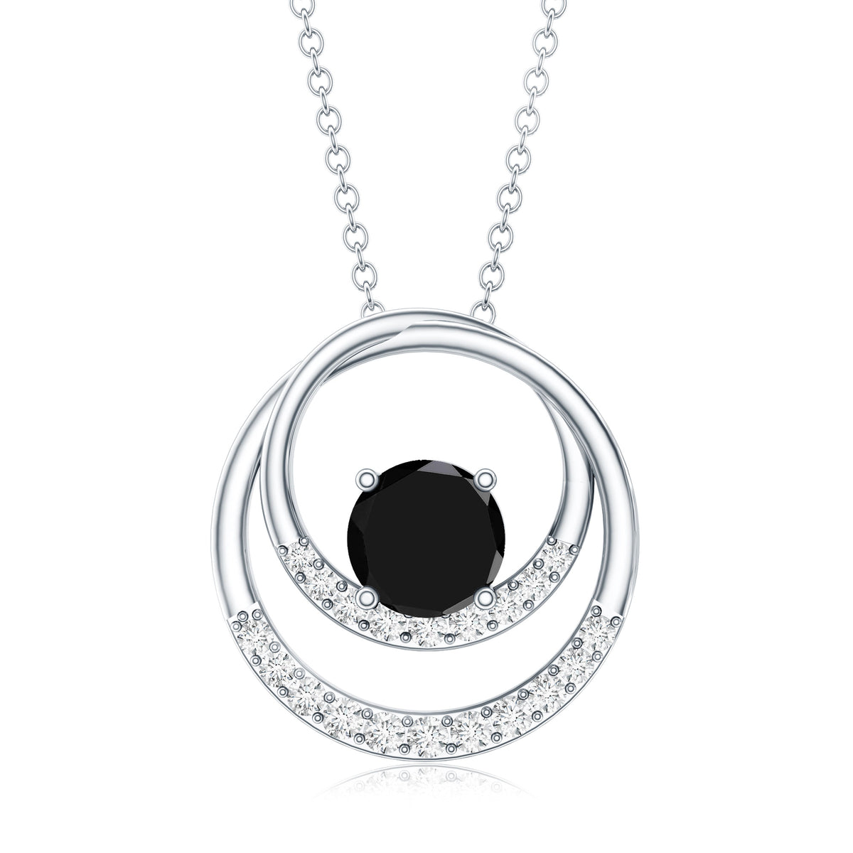 Natural 2.6 Carat Black Spinel Double Circle Necklace with Diamond AAA - Rosec Jewels