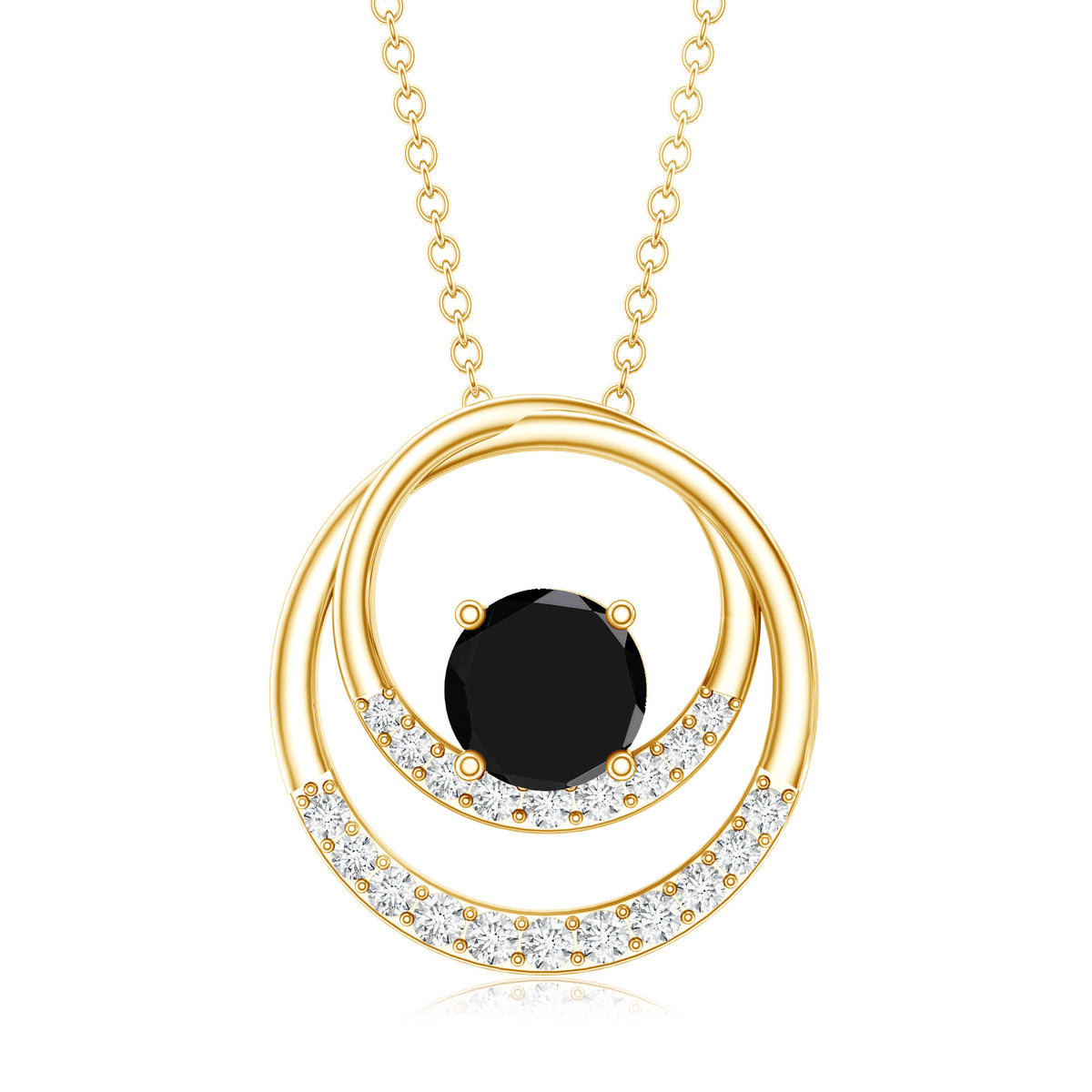 Natural 2.6 Carat Black Spinel Double Circle Necklace with Diamond AAA - Rosec Jewels