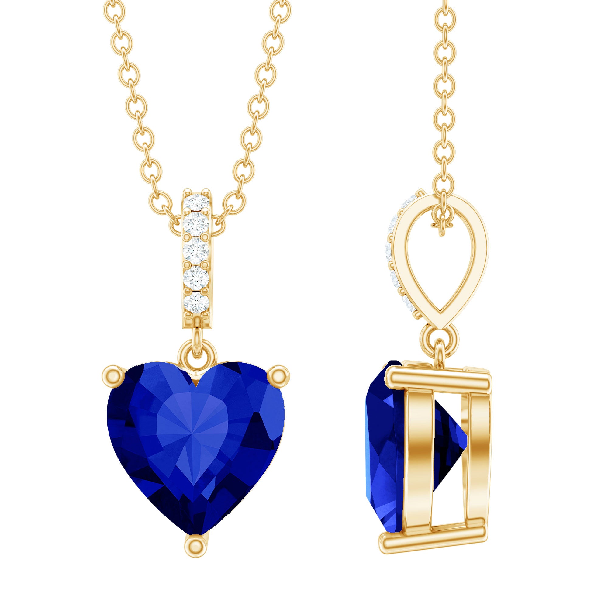 2 Carat Heart Shape Lab Created Blue Sapphire Solitaire Pendant with Diamond AAAA - Rosec Jewels