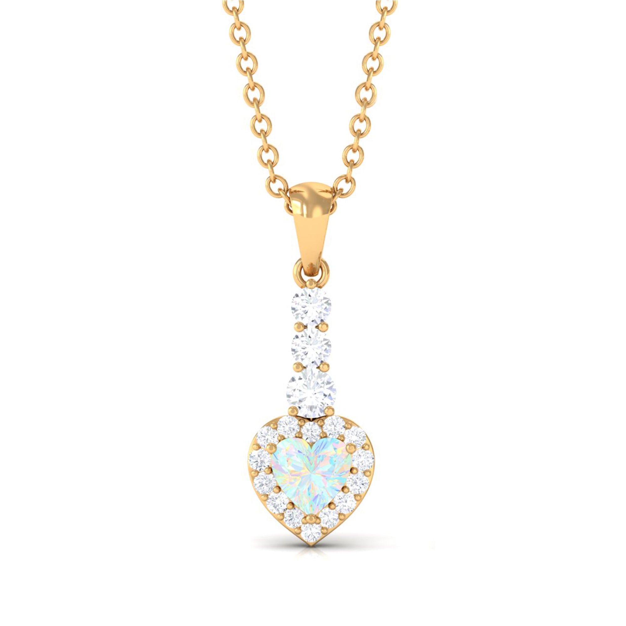 Ethiopian Opal Heart Pendant Necklace with Diamond Halo Ethiopian Opal - ( AAA ) - Quality - Rosec Jewels