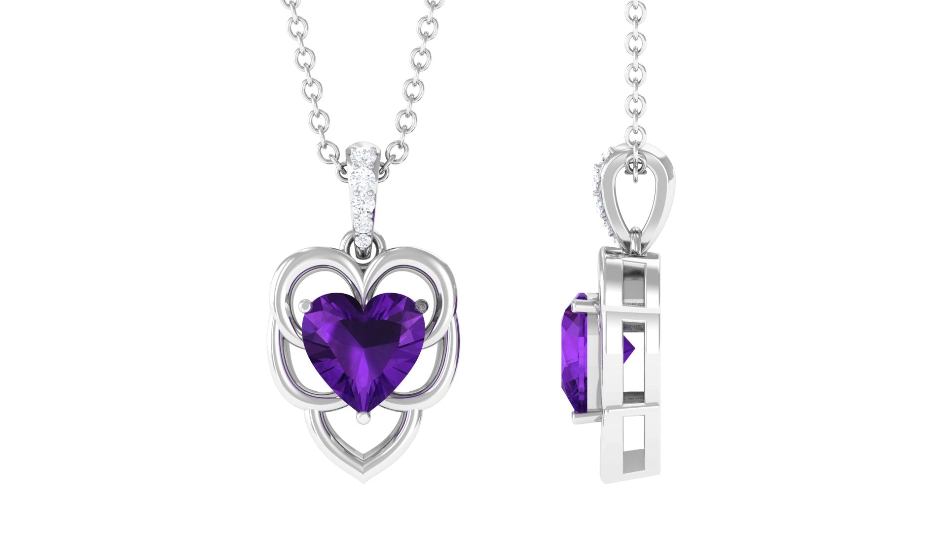 6 MM Real Amethyst Heart Pendant with Diamond