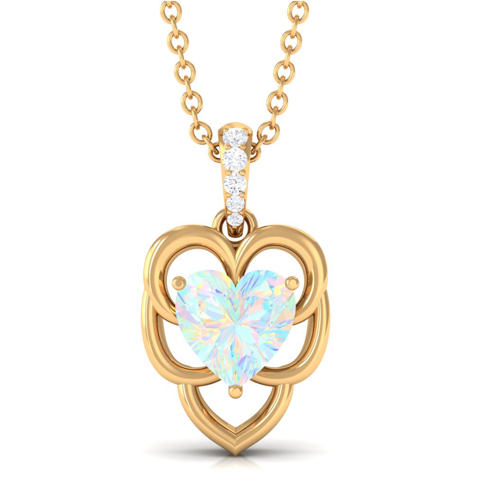 Heart Shape Ethiopian Opal Pendant Necklace with Diamond Ethiopian Opal - ( AAA ) - Quality - Rosec Jewels