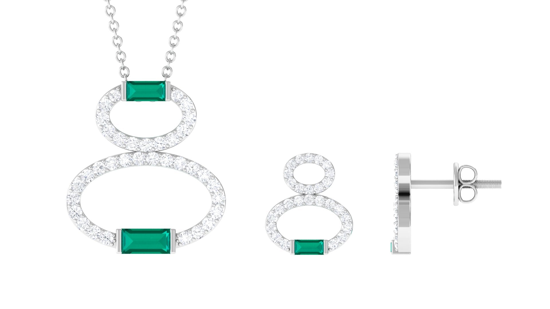 Baguette Cut Emerald Classic Jewelry Set with Moissanite