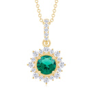 Round Created Emerald Halo Pendant with Diamond Accent Bail Lab Created Emerald - ( AAAA ) - Quality - Rosec Jewels