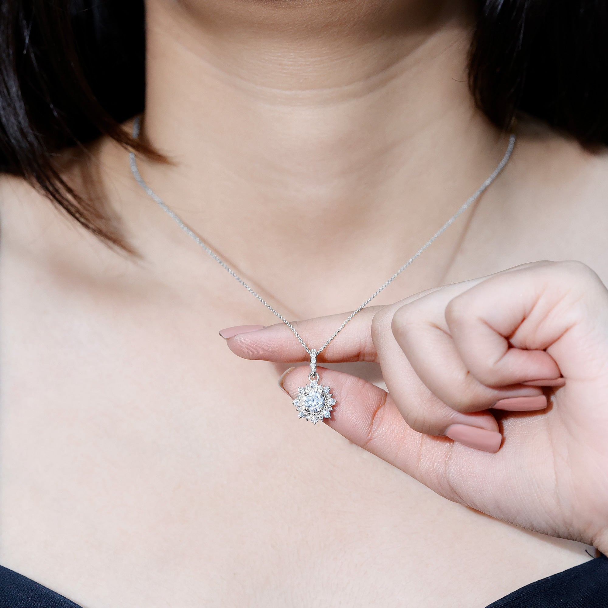 1 Carat Moissanite Vintage Inspired Necklace for Wedding D-VS1 92.5 Sterling Silver - Rosec Jewels