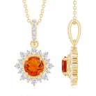 Round Fire Opal Halo Pendant with Diamond Accent Bail Fire Opal - ( AAA ) - Quality - Rosec Jewels