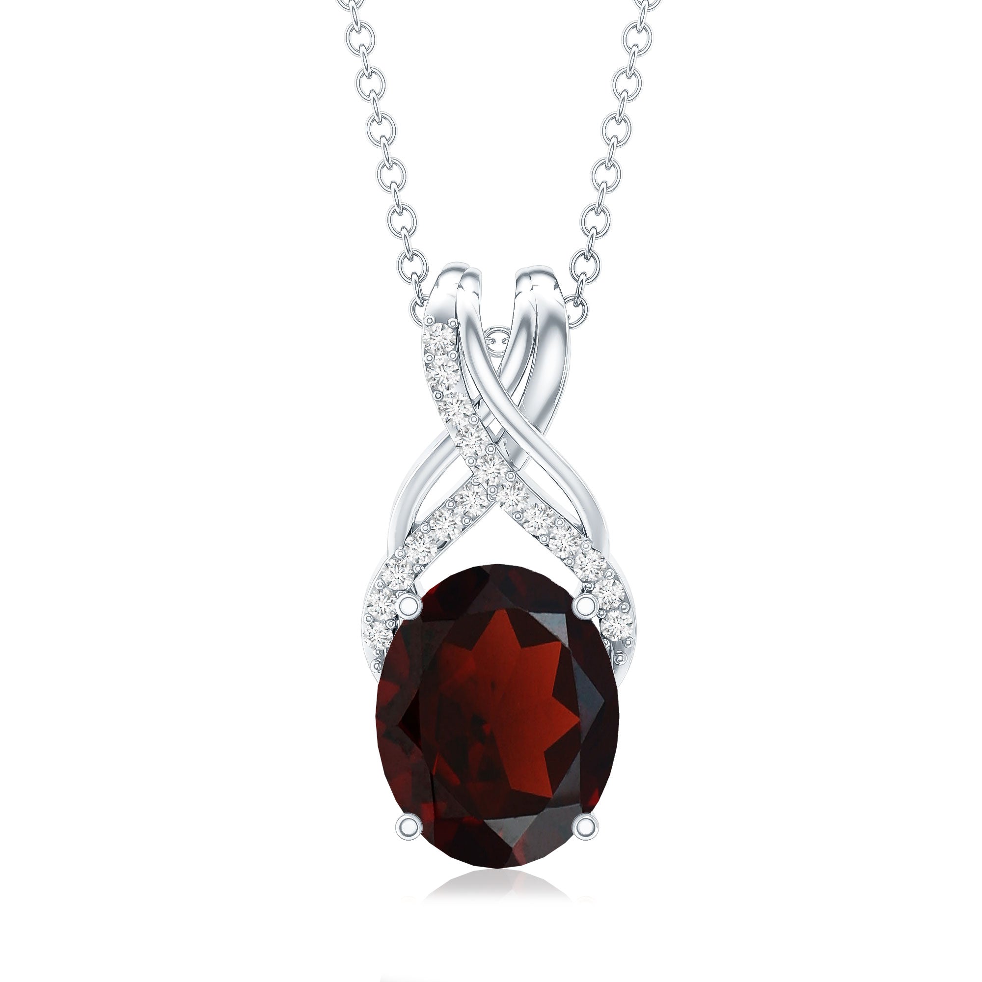 3.6 Carat Oval Shape Garnet Solitaire Twisted Bail Pendant Necklace with Diamond AAA - Rosec Jewels