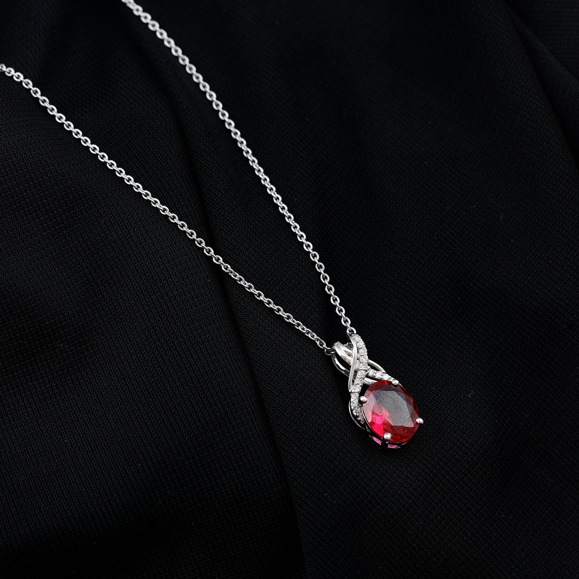 4 Carat Oval Lab Created Ruby Pendant with Diamond Bail AAAA - Rosec Jewels