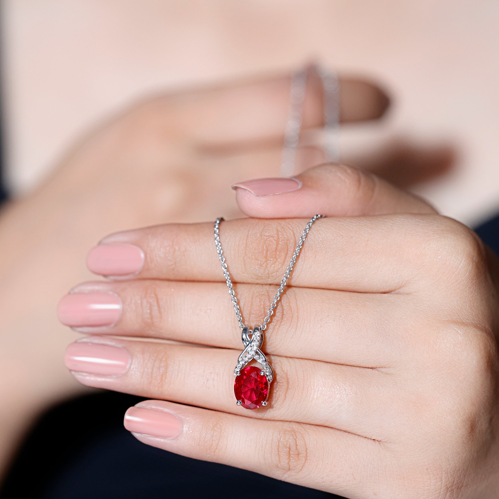 4 Carat Oval Lab Created Ruby Pendant with Diamond Bail AAAA - Rosec Jewels