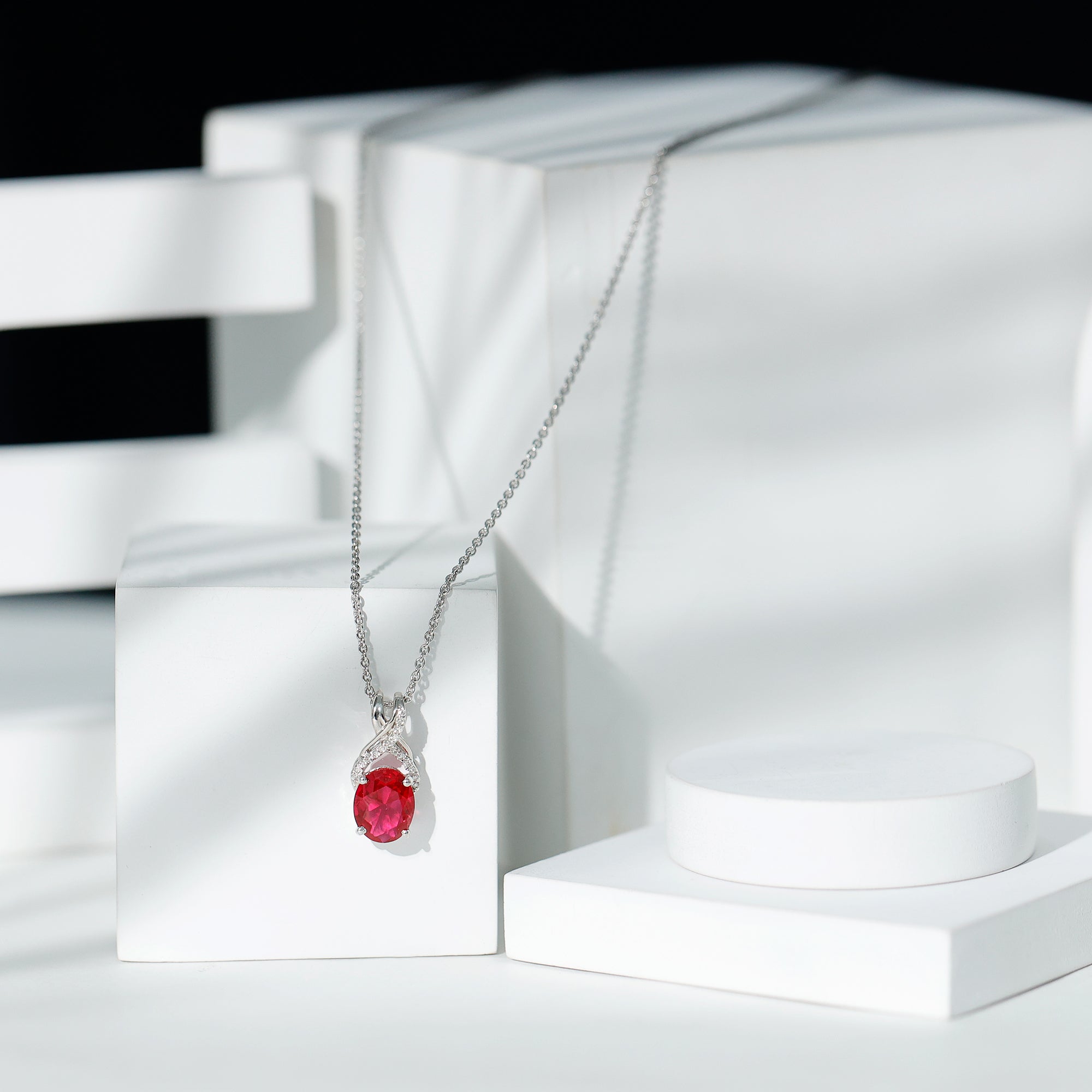 4 Carat Oval Lab Created Ruby Pendant with Diamond Bail AAAA - Rosec Jewels