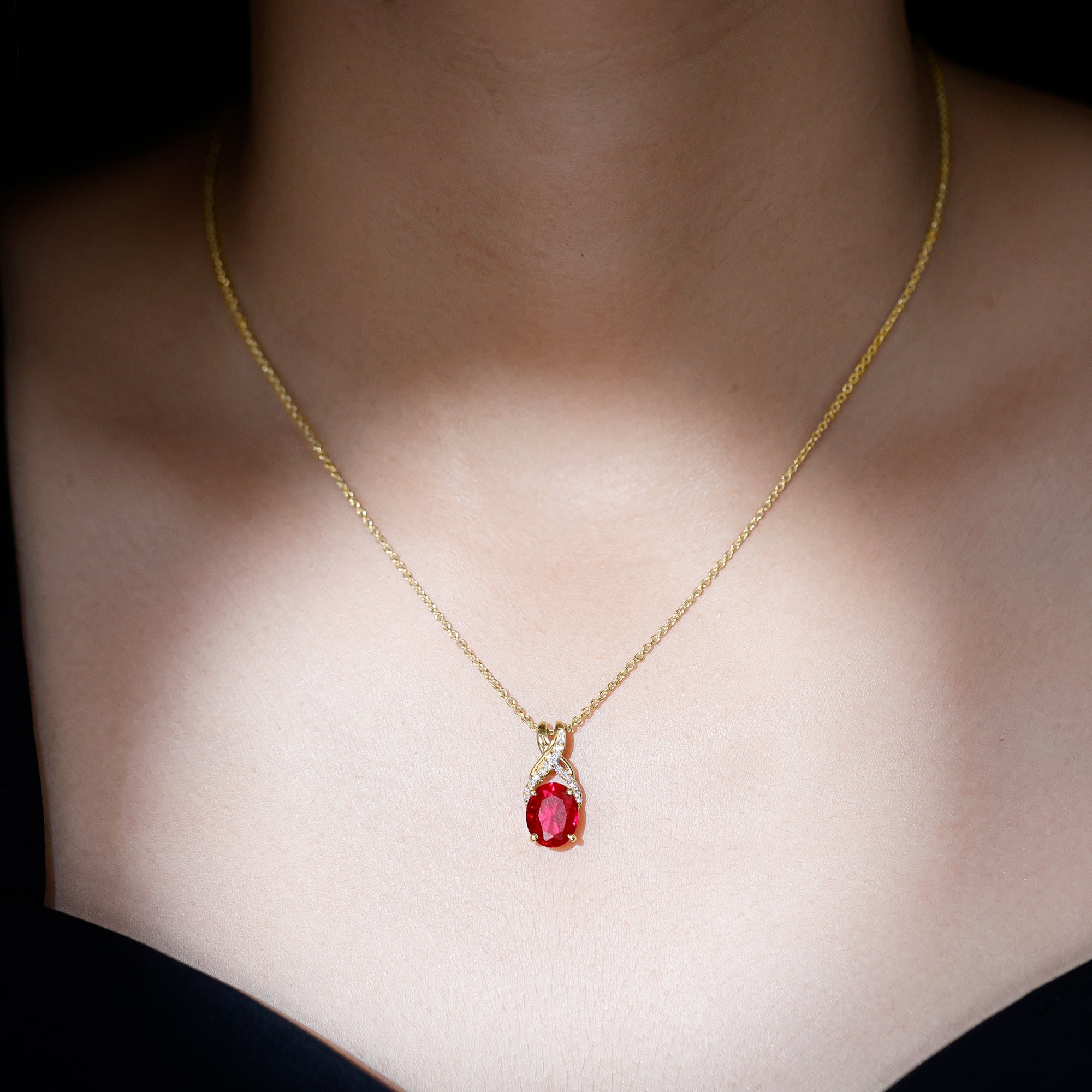 4 Carat Oval Lab Created Ruby Pendant with Diamond Bail AAAA - Rosec Jewels