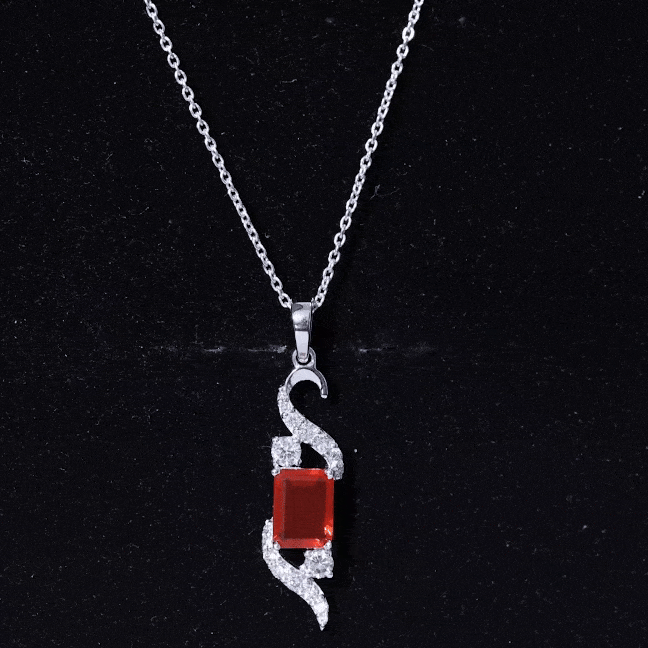 1 Carat Emerald Cut Fire Opal Designer Pendant with Diamond AAA - Rosec Jewels