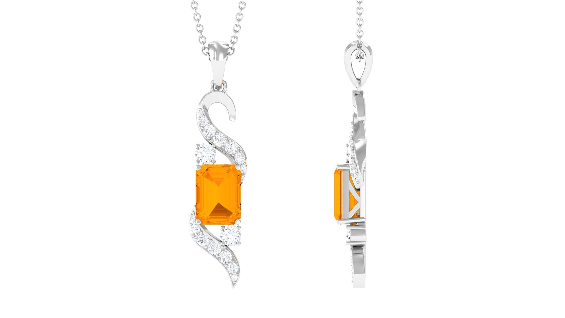 1 Carat Emerald Cut Fire Opal Designer Pendant with Diamond AAA - Rosec Jewels